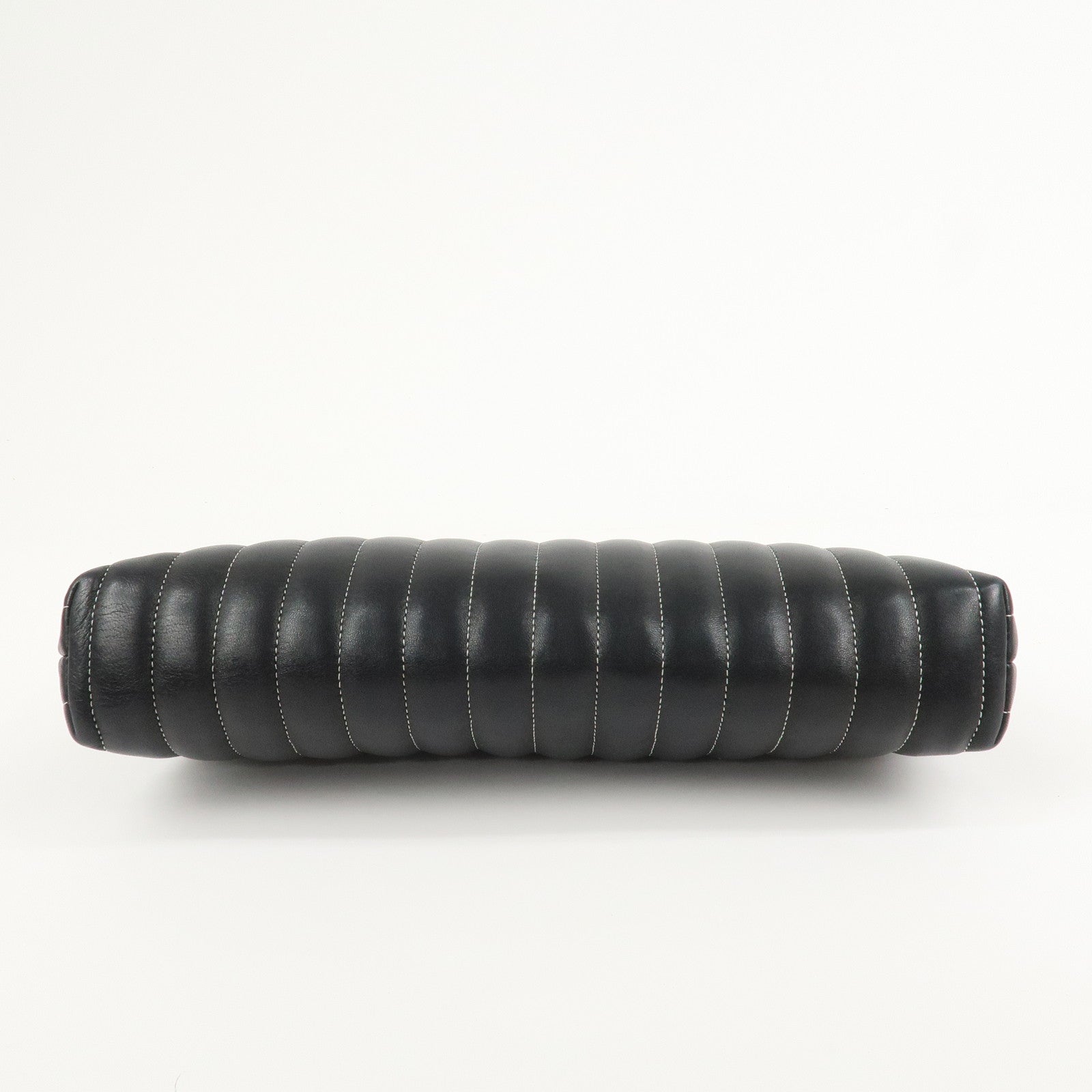 CHANEL Mademoiselle Line Lamb Skin Clutch Bag Hand Bag Black