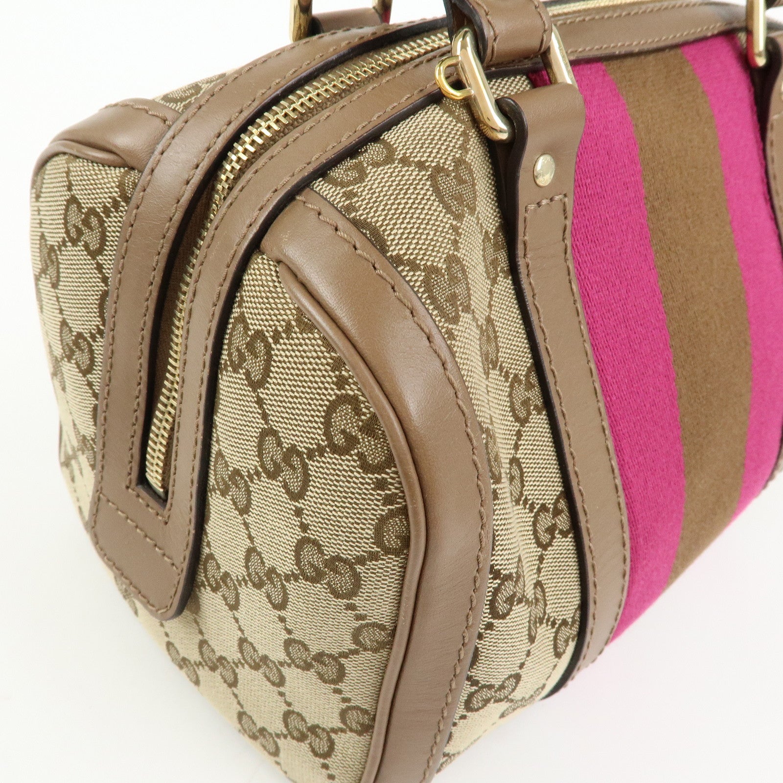 GUCCI Sherry GG Canvas Leather 2WAY Bag Boston Bag Beige 269876