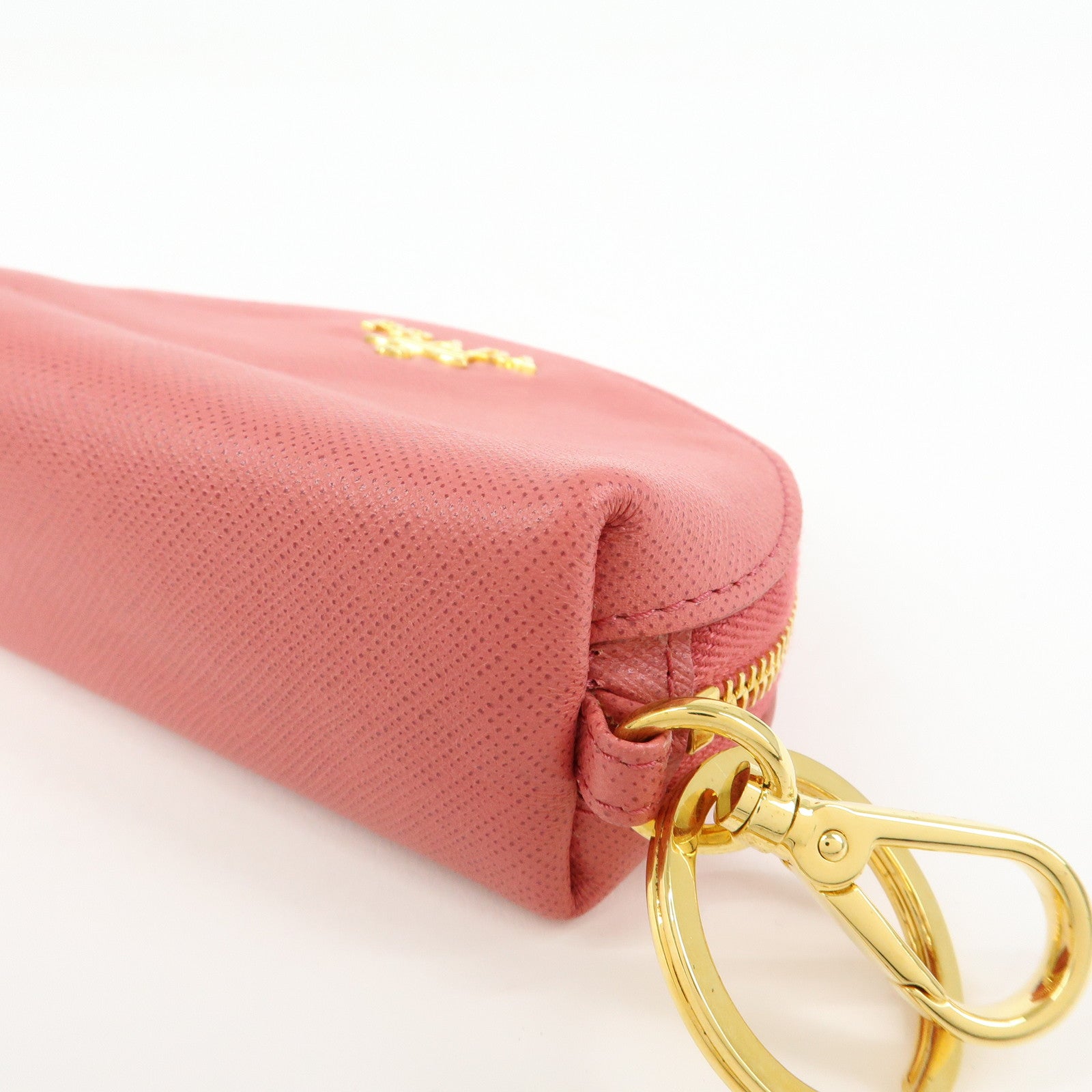 PRADA Saffiano Leather Bag Charm Accessory Pouch Pink 1M1218