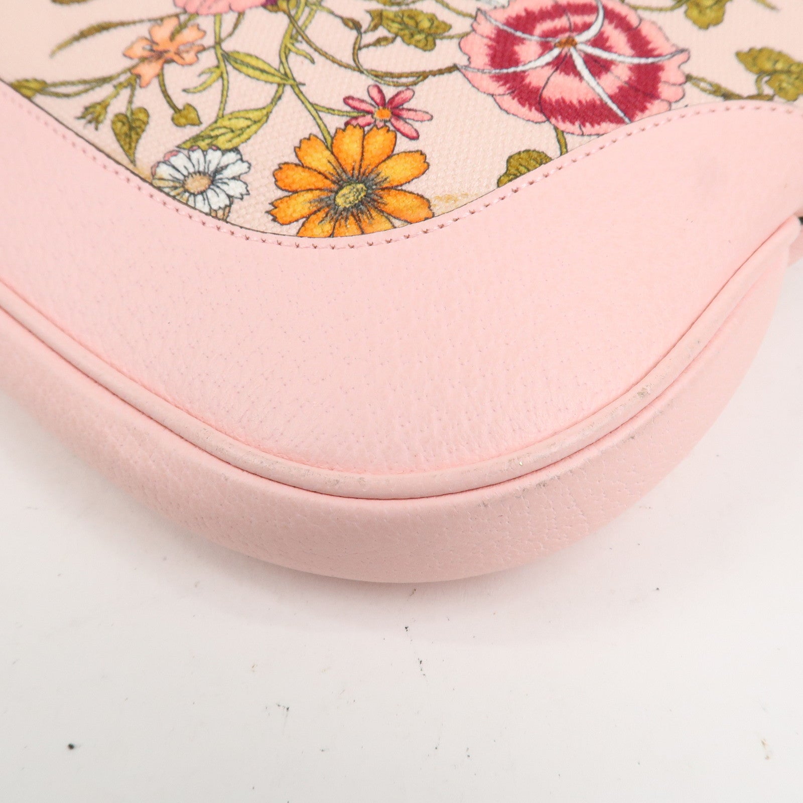 GUCCI New Jackie Flora Canvas Leather Shoulder Bag Hand Bag Pink 550152