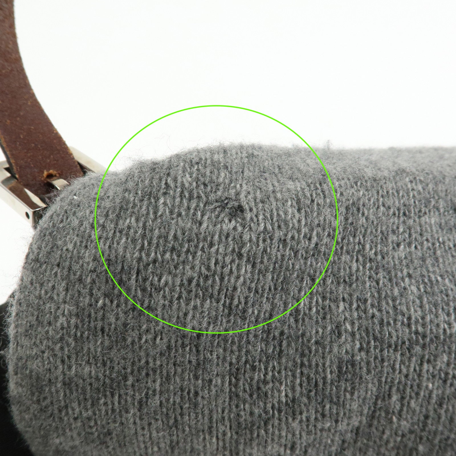 FENDI Mamma Baguette Wool Leather Shoulder Bag Grey Brown 26325