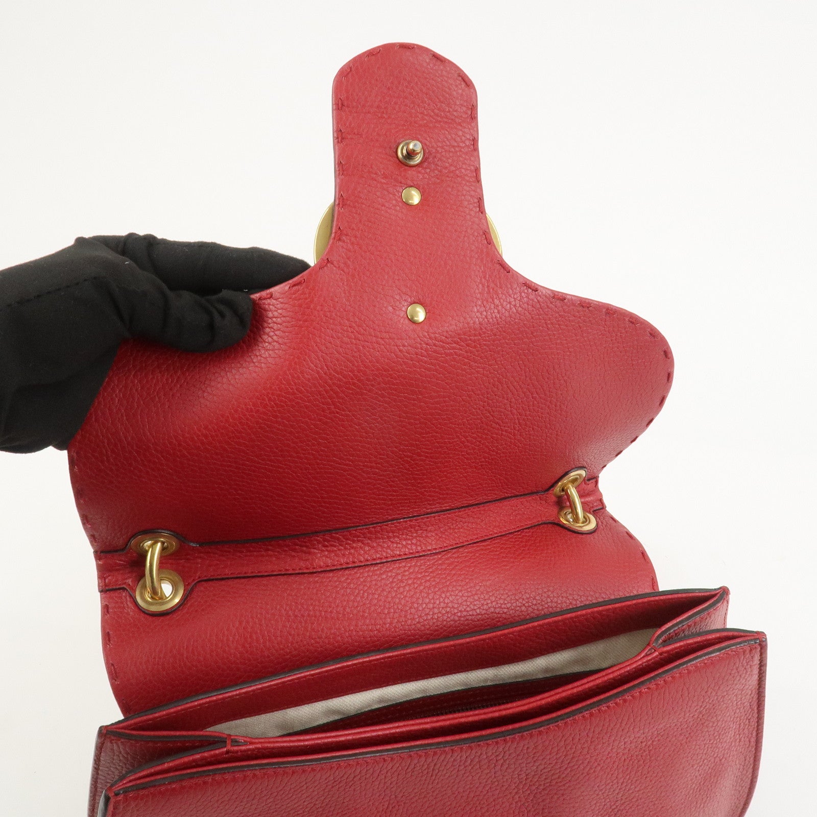 GUCCI GG Marmont Tiger Head Leather Shoulder Bag Red 409154