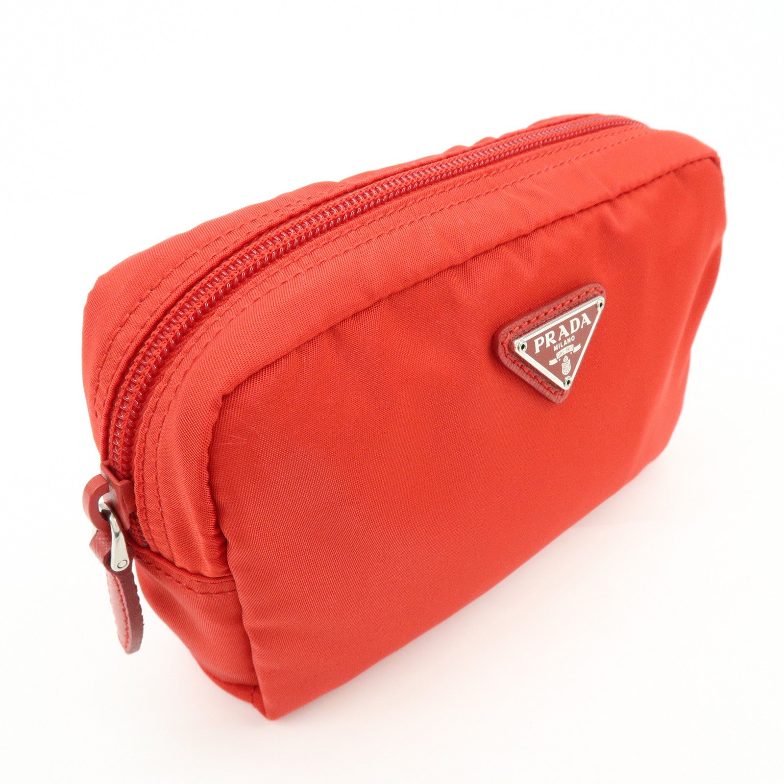 PRADA Triangle Logo Nylon Pouch Cosmetic Pouch Red