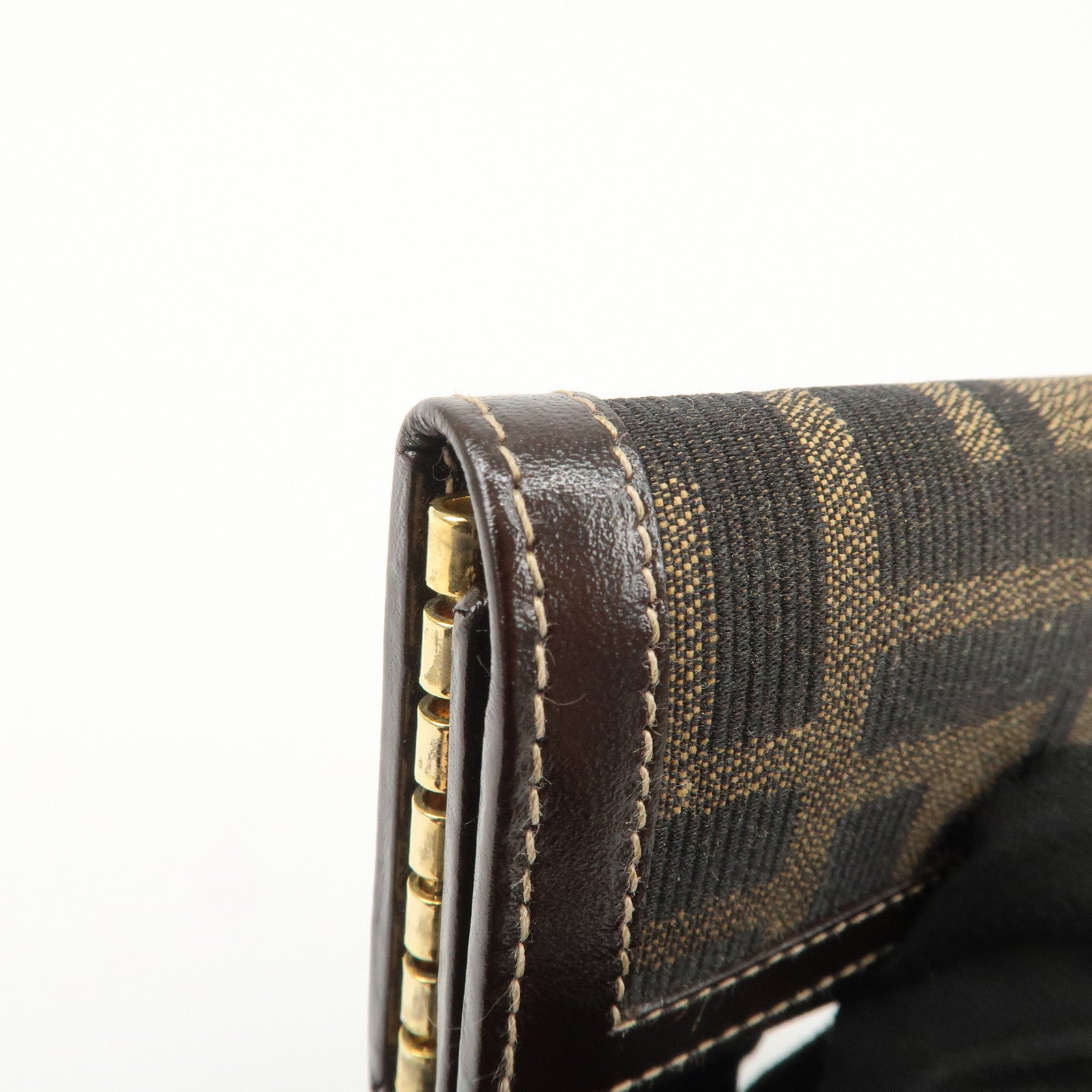 FENDI Zucca Canvas Leather 6 Ring Key Case Brown Black 10163