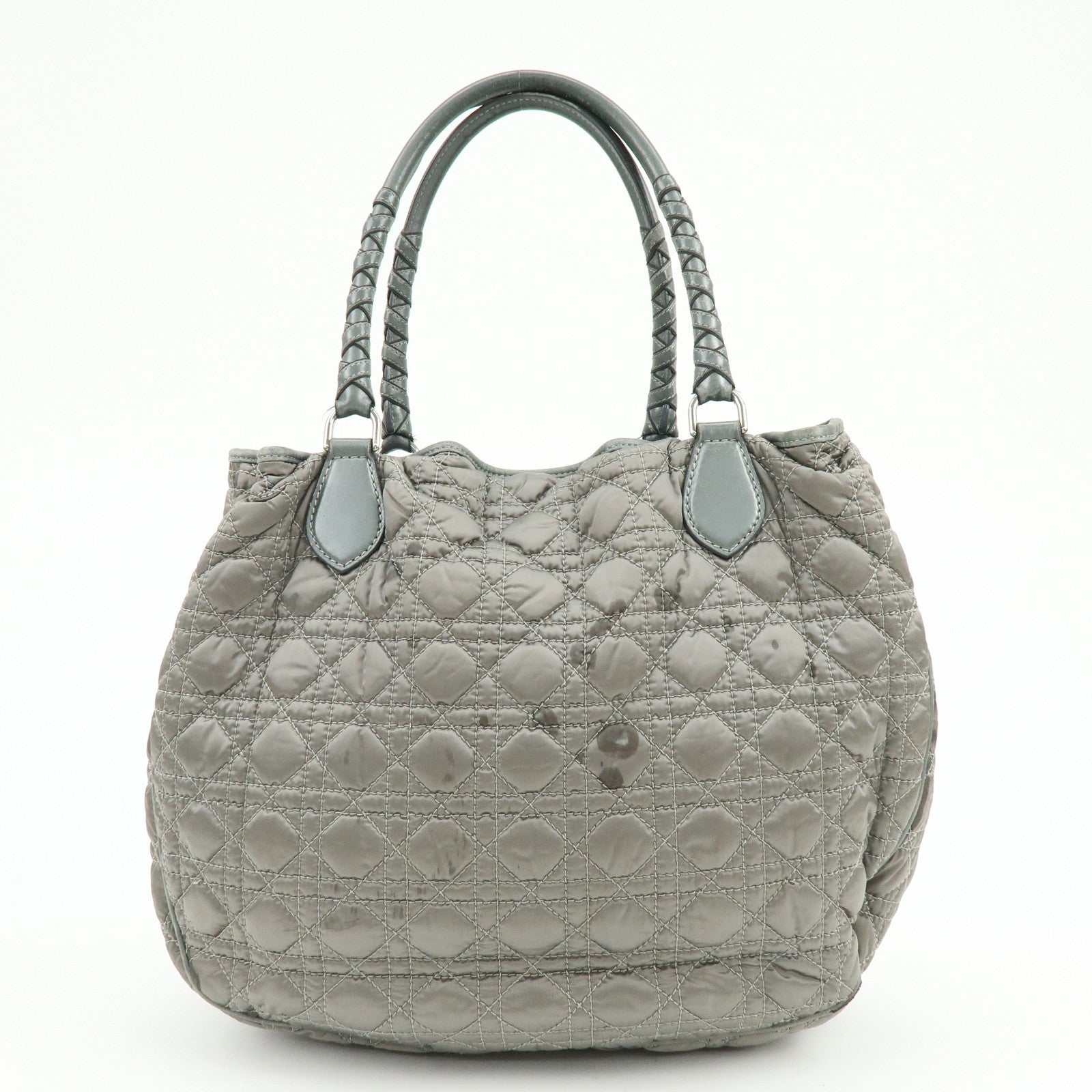 Christian Dior Cannage Nylon Leather Tote Bag Shoulder Bag Gray