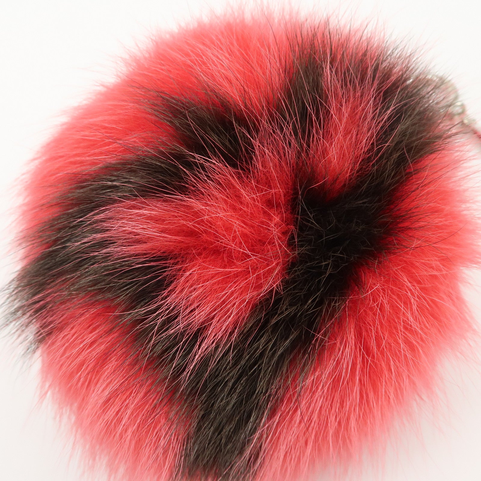 FENDI ABCHARM Initial A Pompom Fur Leather Bag Charm Key Chain Red