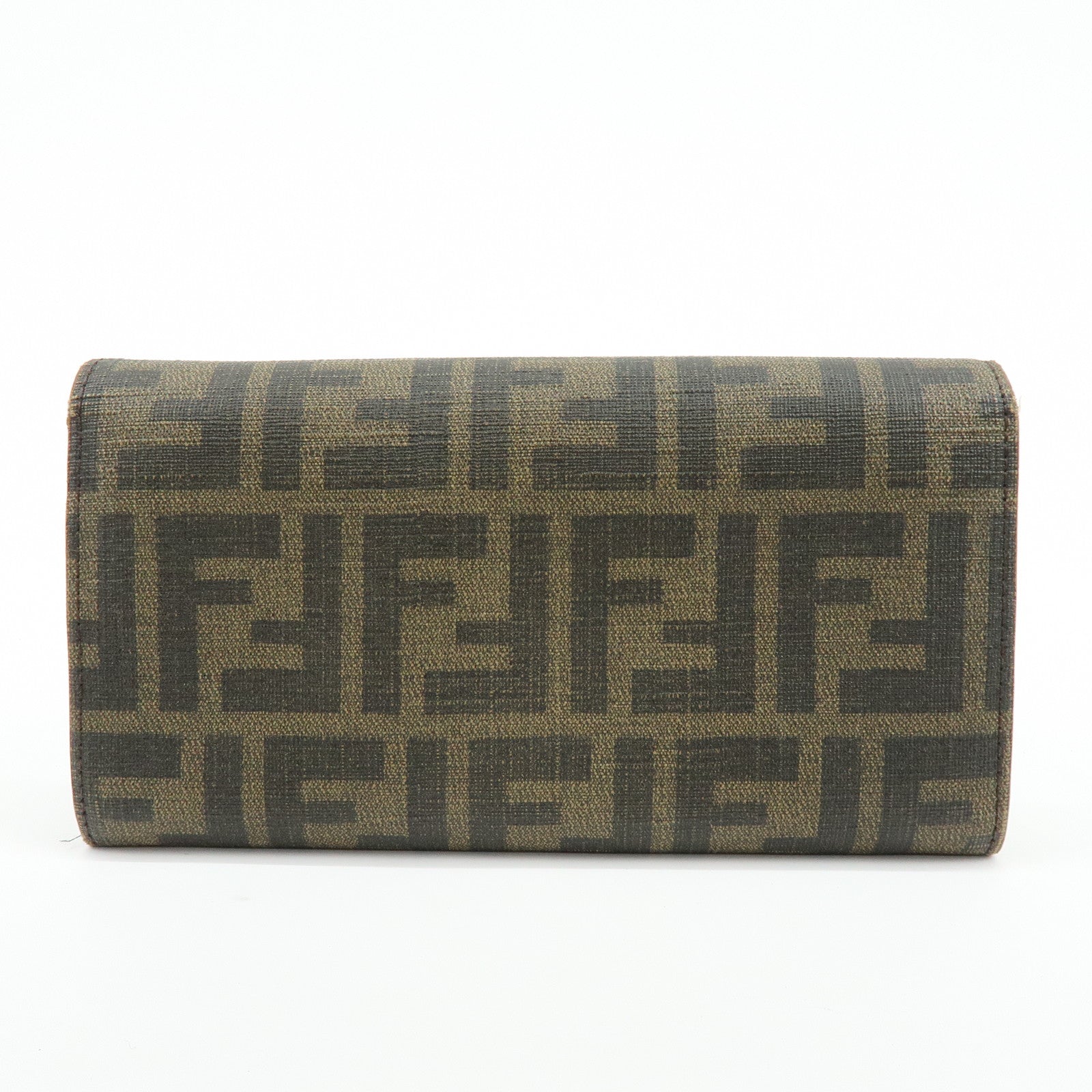 FENDI Zucca Leather Bi-fold Long Wallet Brown Black 8M0000