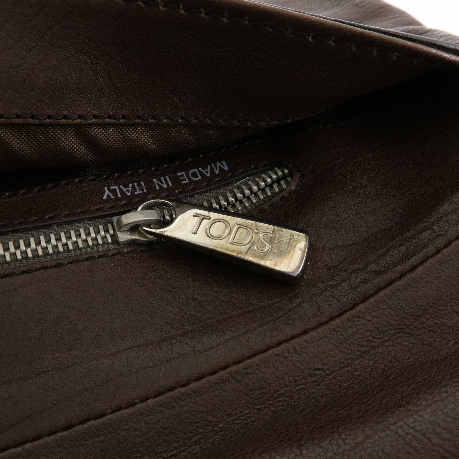 TOD'S Leather Belt Accent Flap Shoulder Bag Crossbody Bag Brown