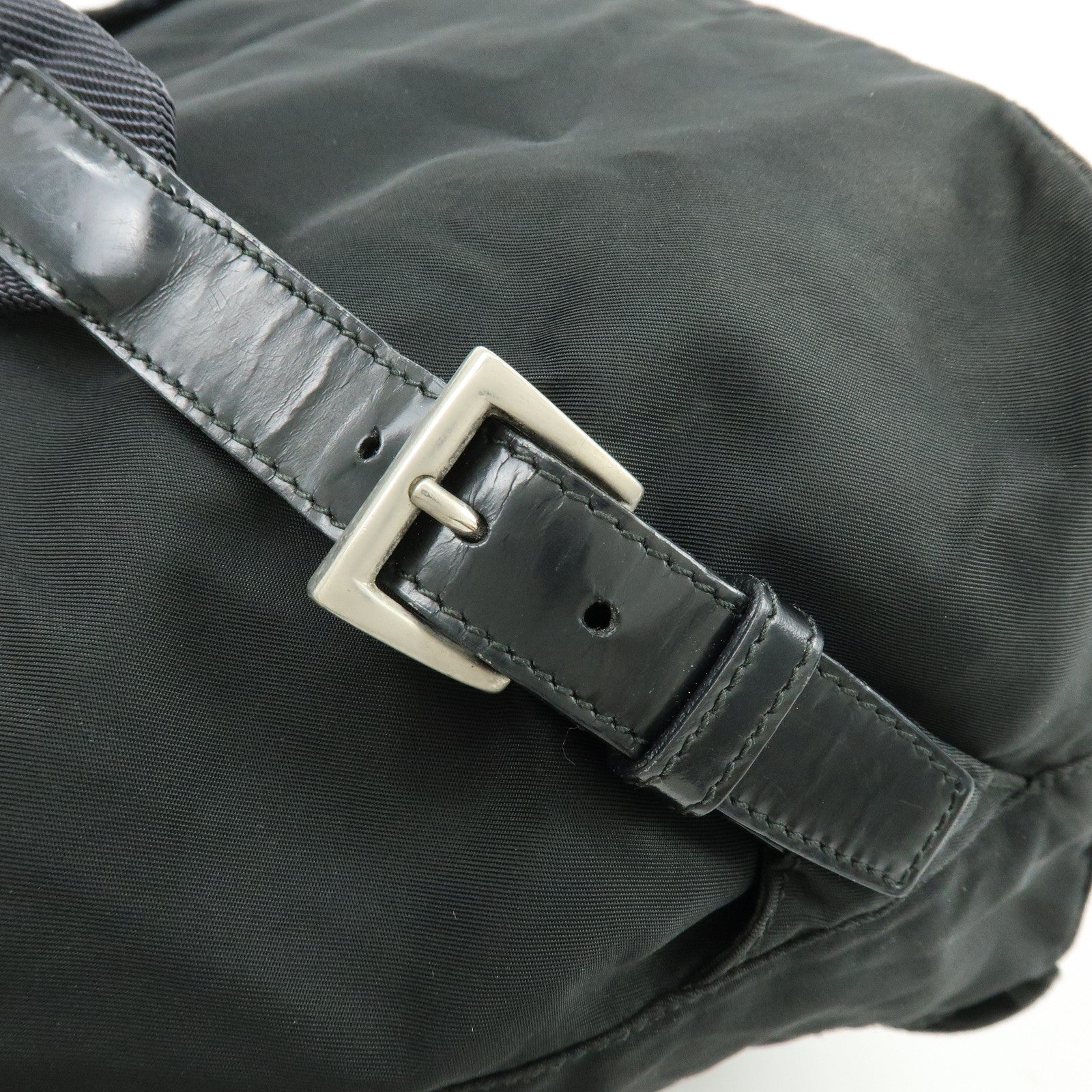 PRADA Triangle Logo Nylon Leather Backpack Rucksuck Black