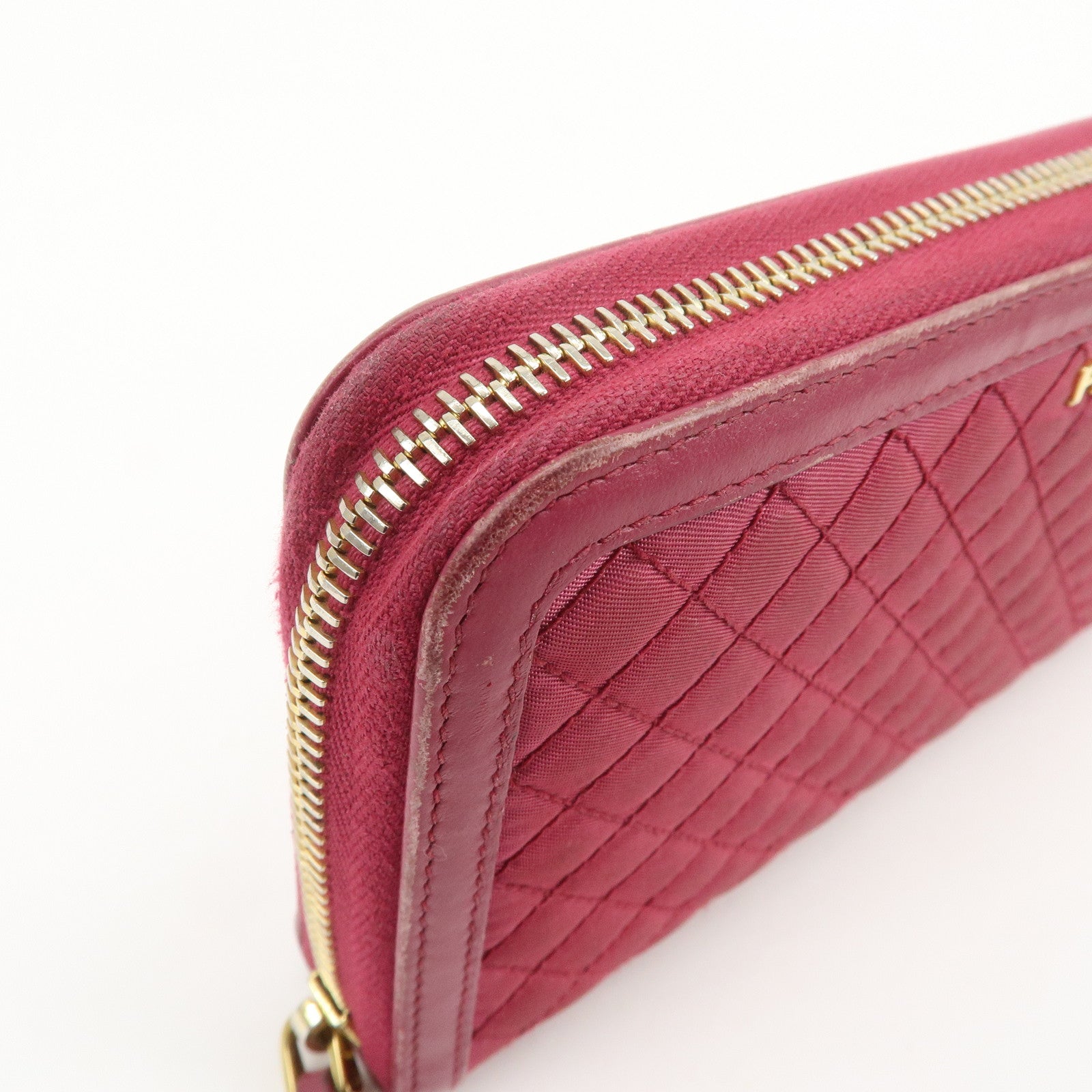PRADA Nylon Leather Round Zippy Wallet Long Wallet Pink