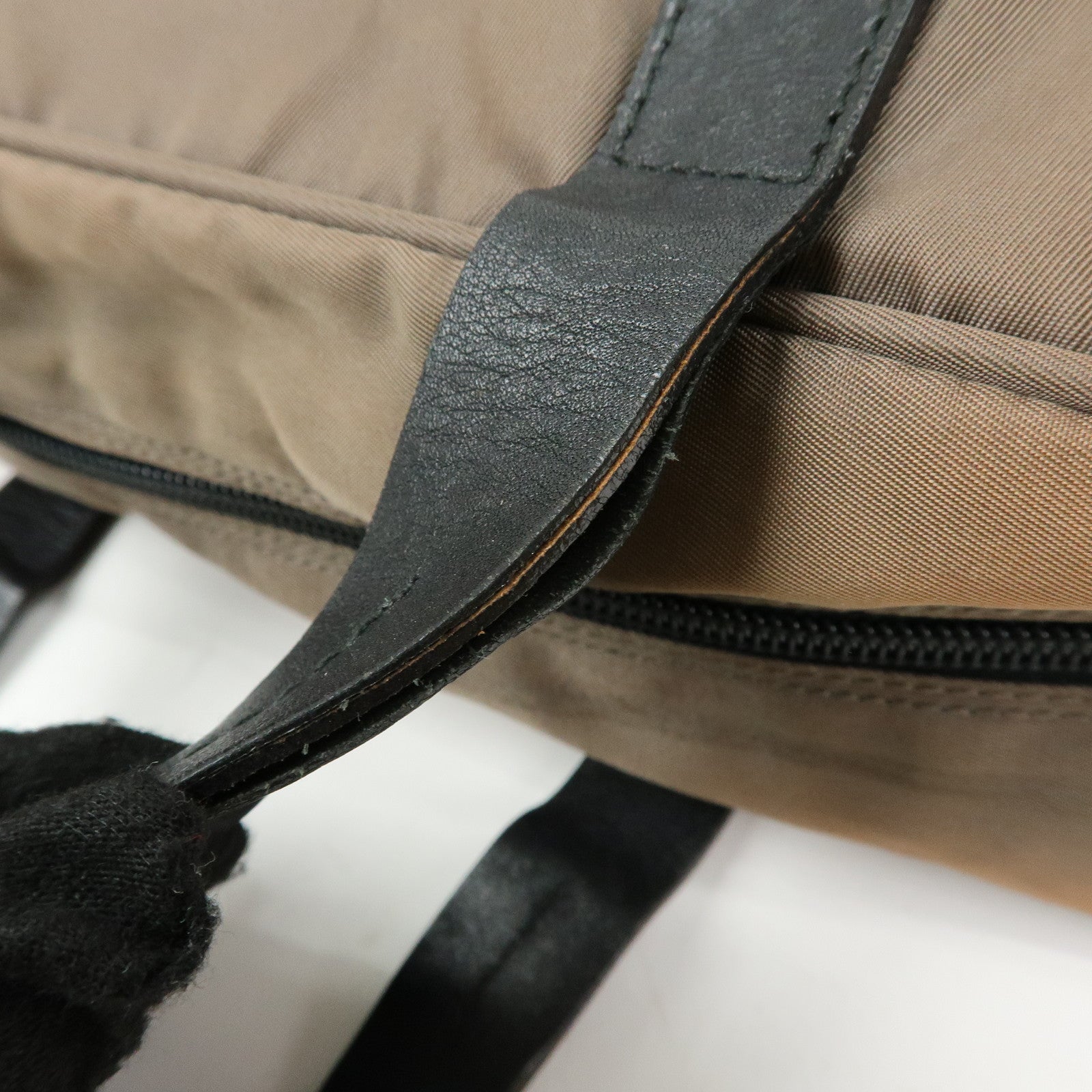 PRADA Triangle Logo Nylon Leather Hand Bag Brown Black