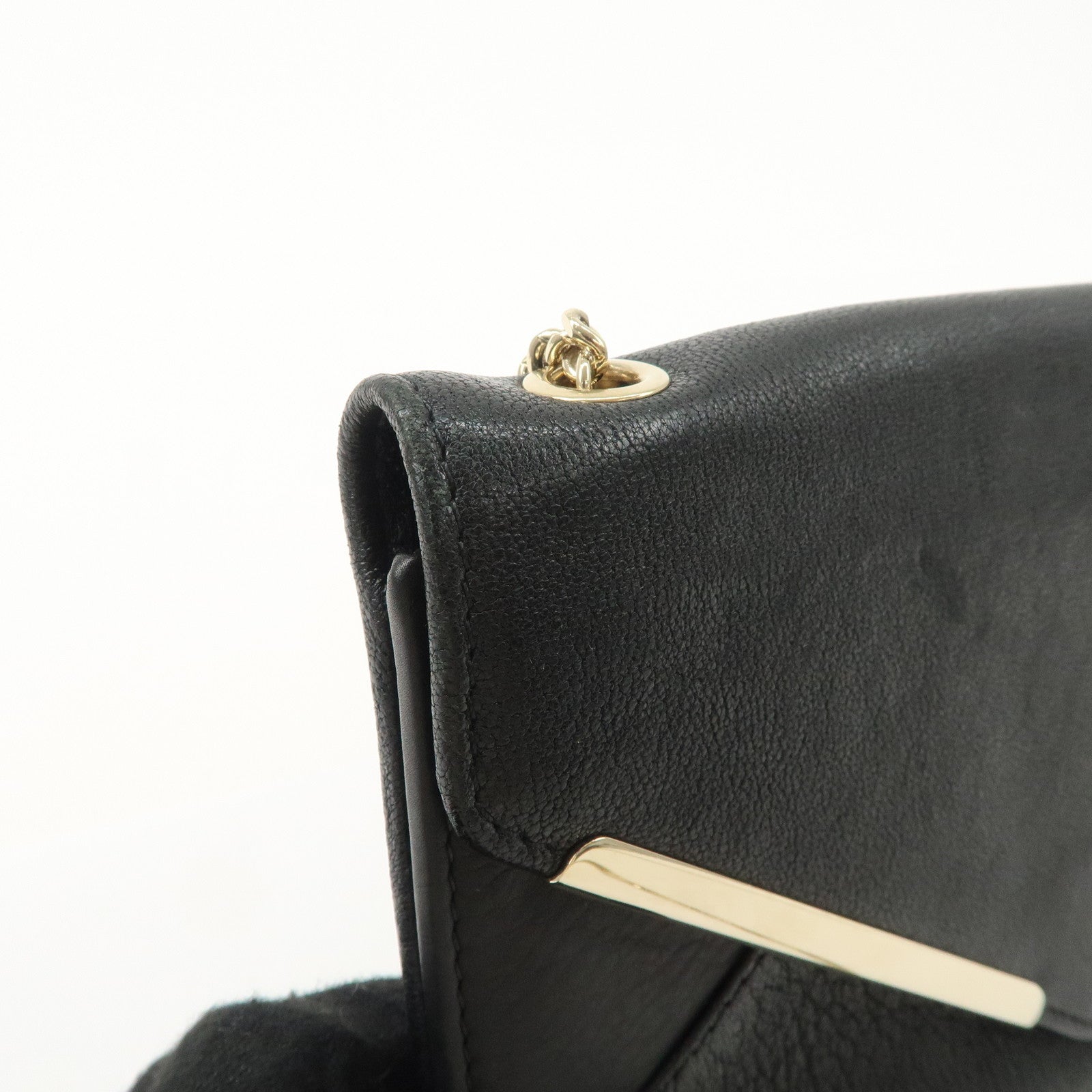 Chloe Leather Chain Shoulder Bag Black Gold Hardware Used
