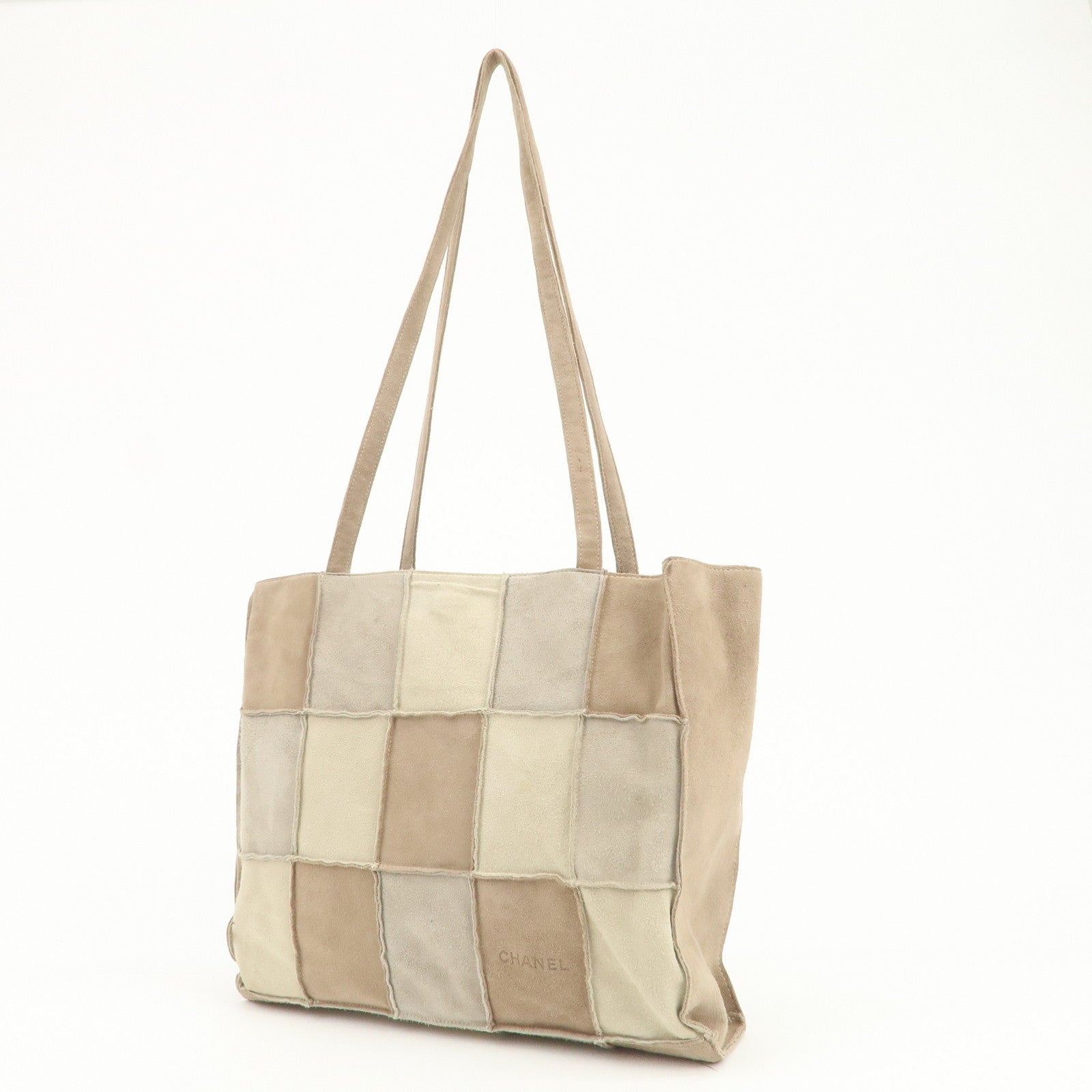 CHANEL Suede Shoulder Bag Tote Bag Patchwork Beige Brown