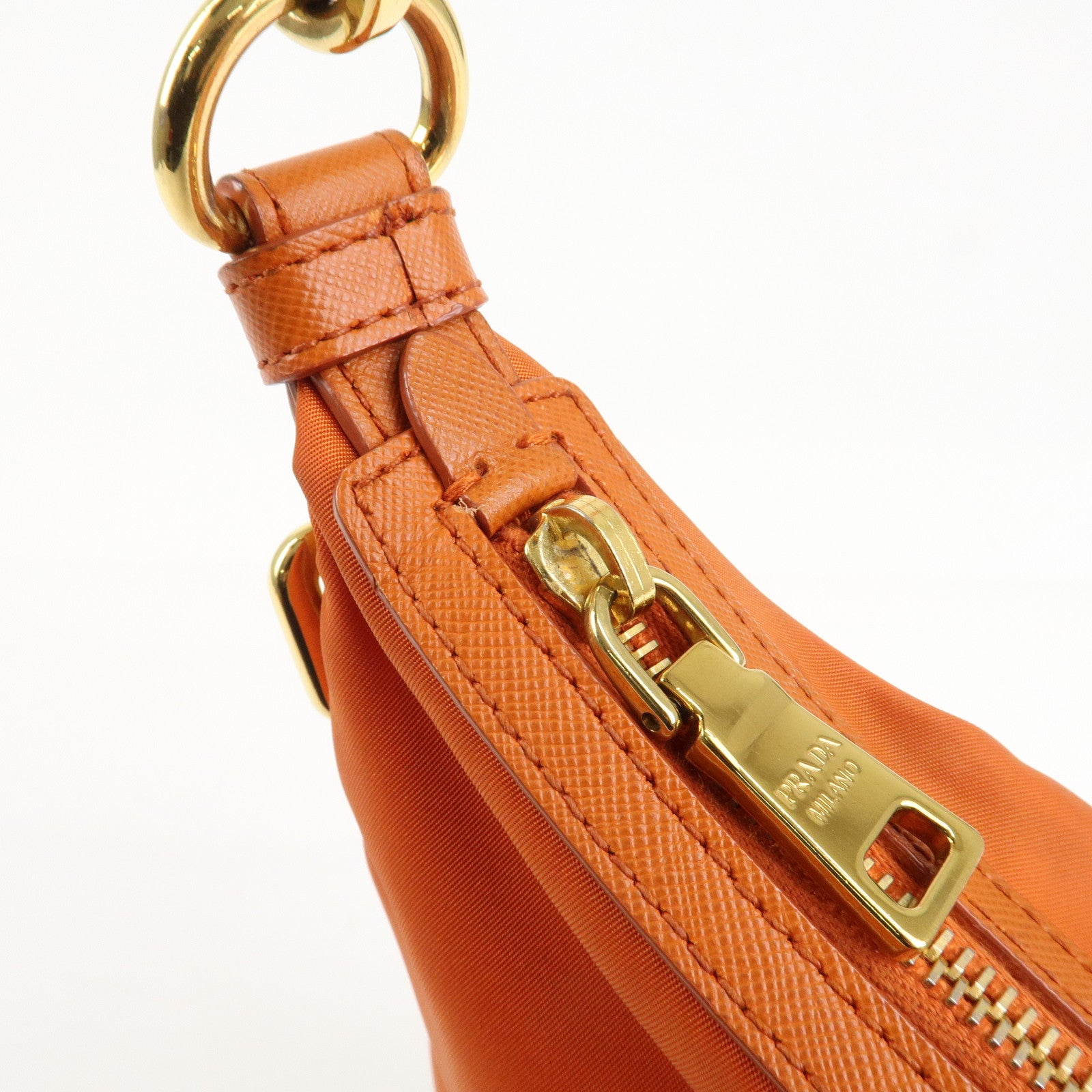 PRADA Triangle Logo Nylon Leather 2Way Shoulder Bag Orange Used