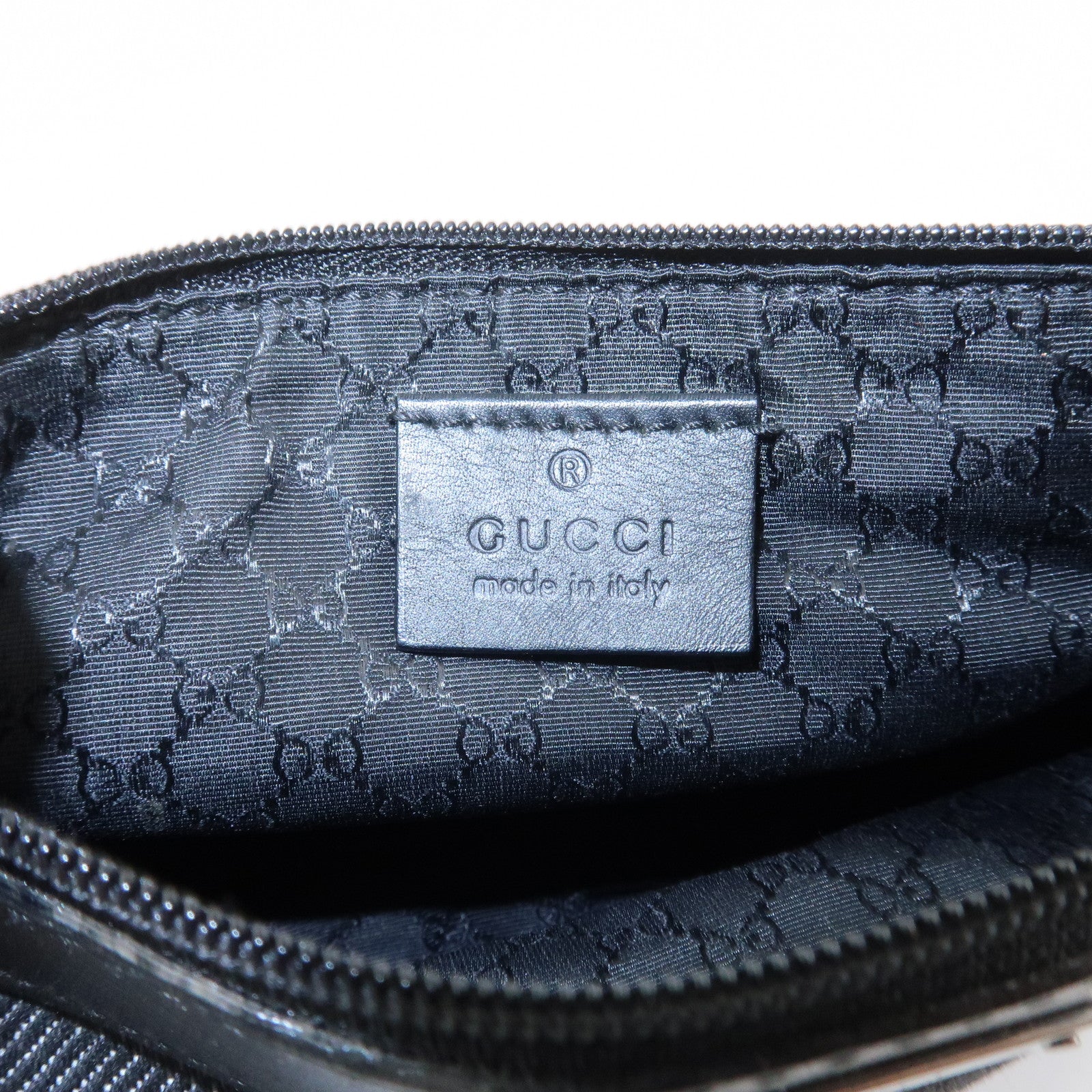 GUCCI Sherry Denim Leather Accessory Pouch Hand Bag Black 92820