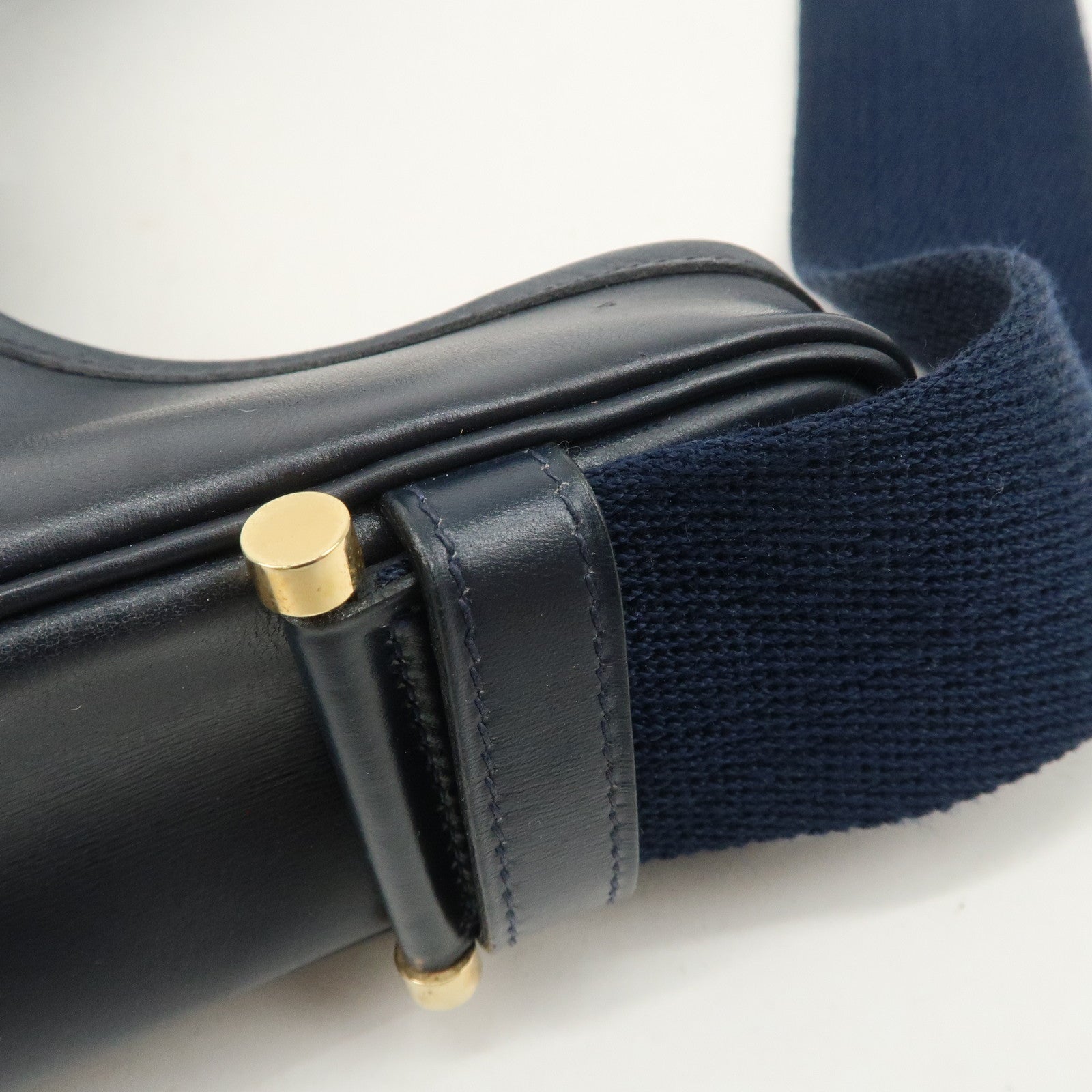 HERMES Saco Leather M Stamped Shoulder Bag Crossbody Bag Navy Used