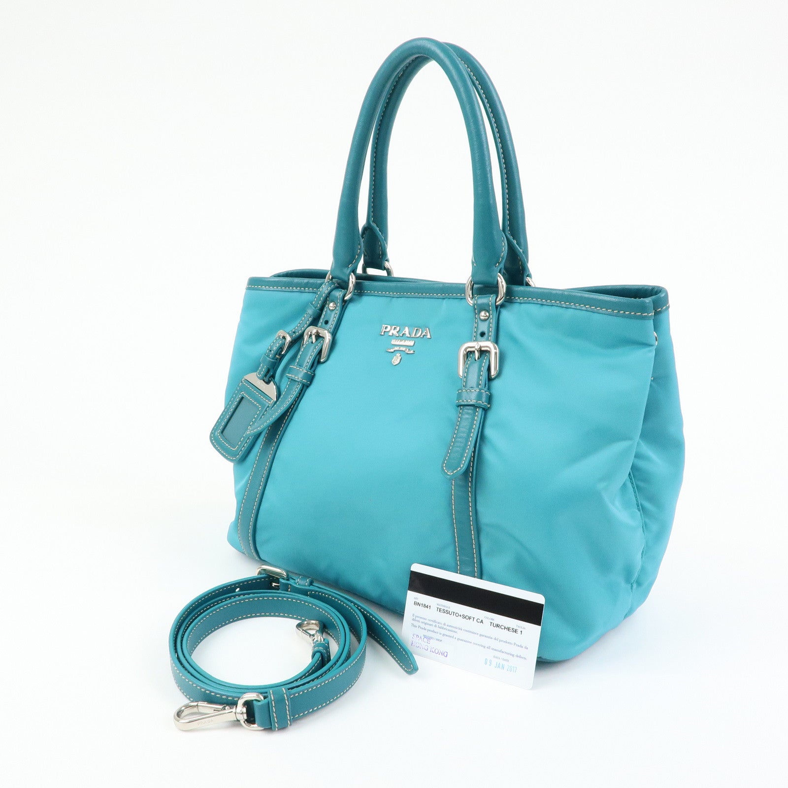 PRADA Nylon Leather 2Way Tote Hand Shoulder Bag Green BN1841