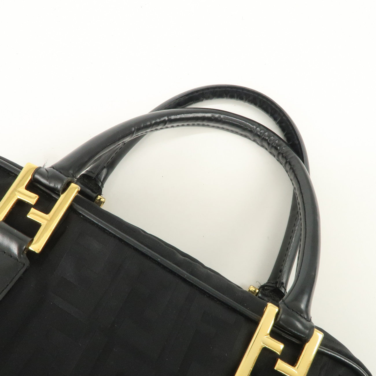 FENDI Zucca Nylon Hand Bag Shoulder Bag Black Gold