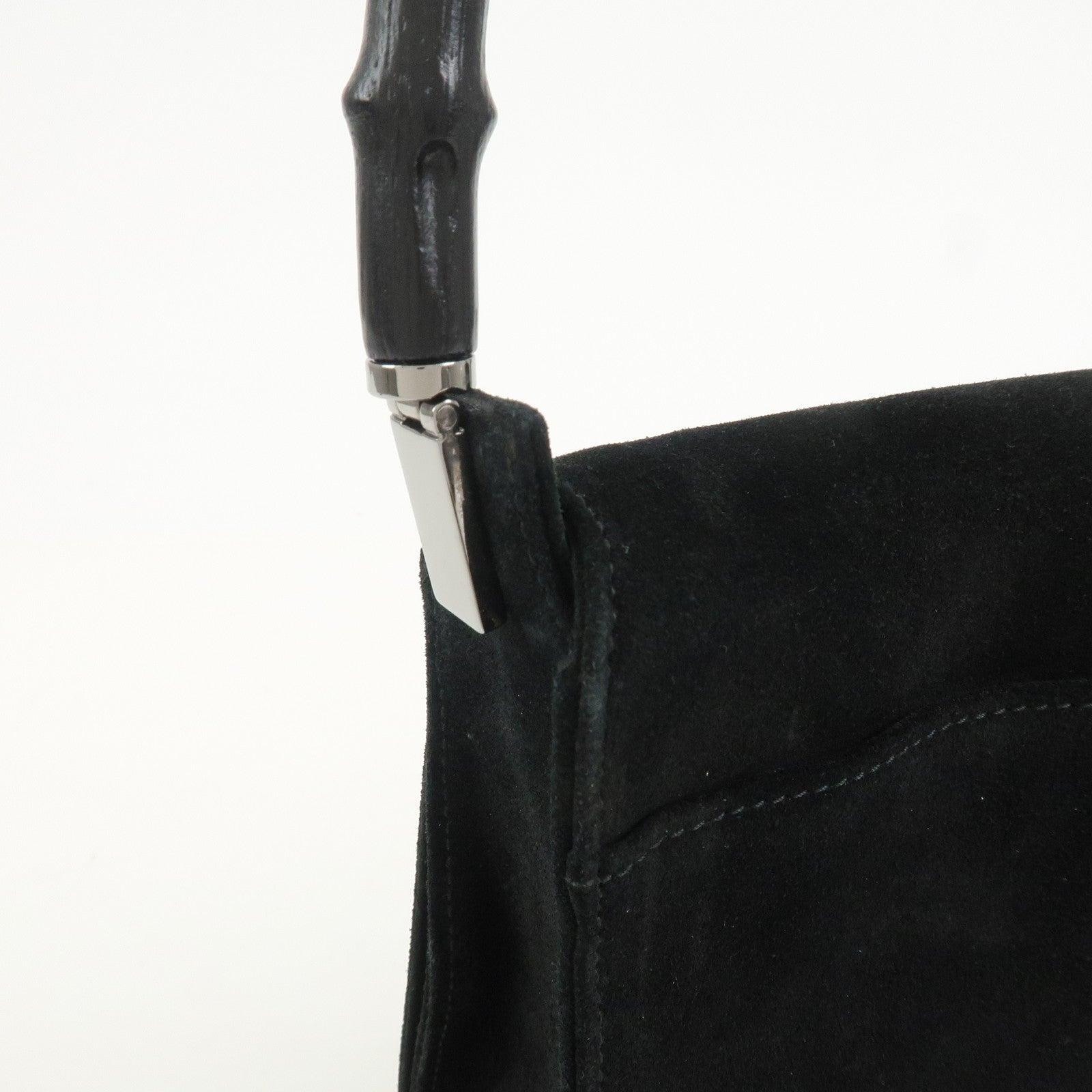GUCCI  Bamboo Suede Handle Shoulder Bag Hand Bag Black 001・3239