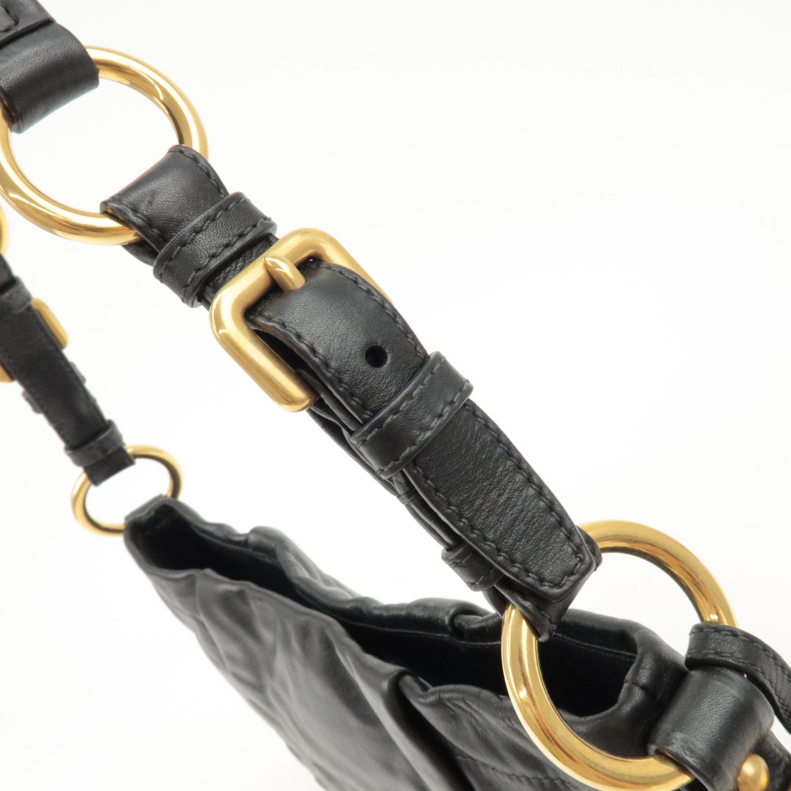 PRADA Logo Leather Shoulder Bag Hand Bag Black BR4930 Used