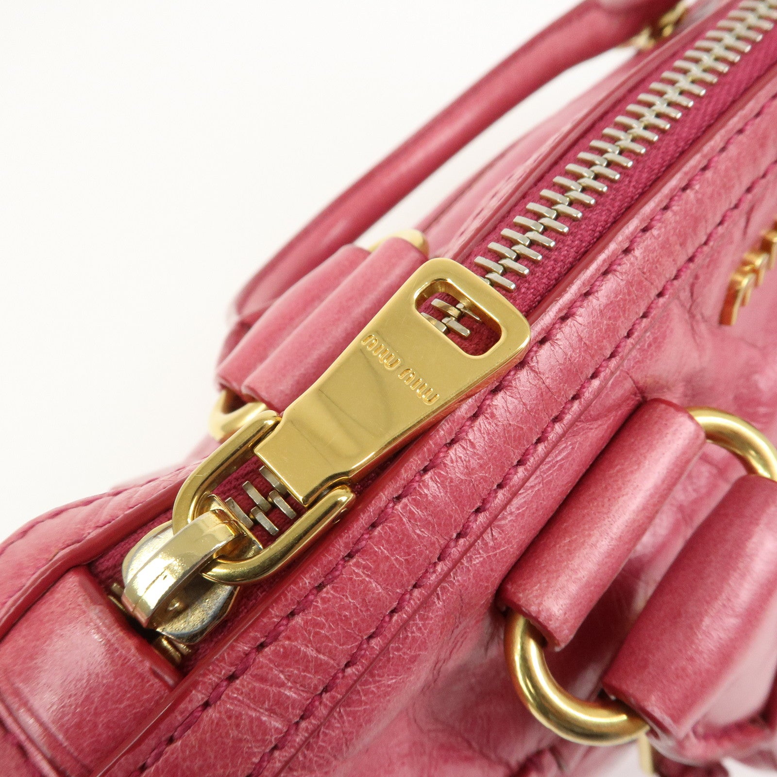 MIU MIU Logo Leather 2Way Bag Hand Bag Shoulder Bag Pink 5BB104