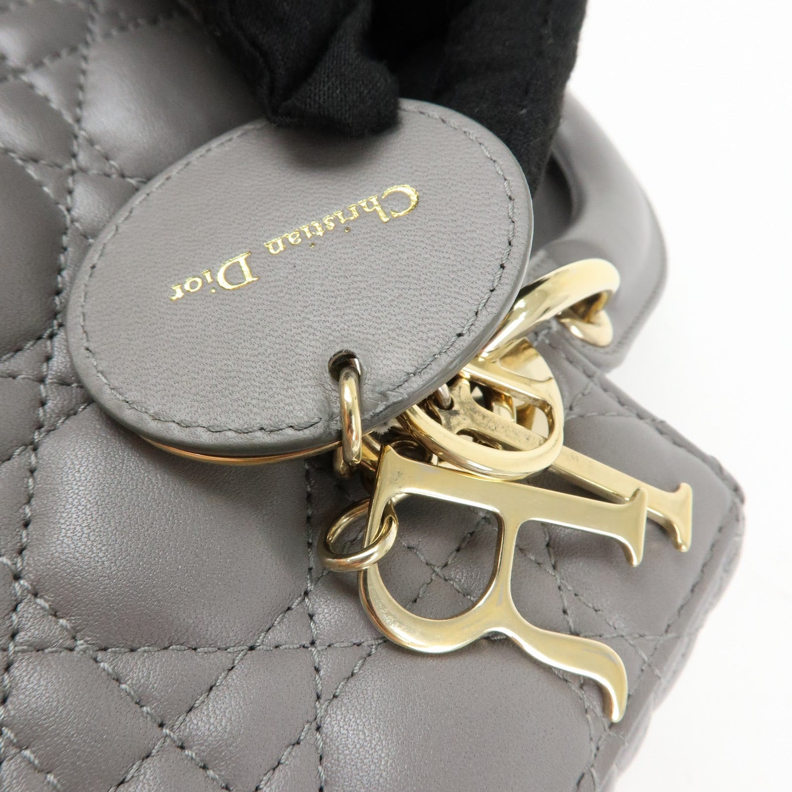 Christian Dior Lady Dior Cannage Leather 2Way Bag Hand Bag Gray