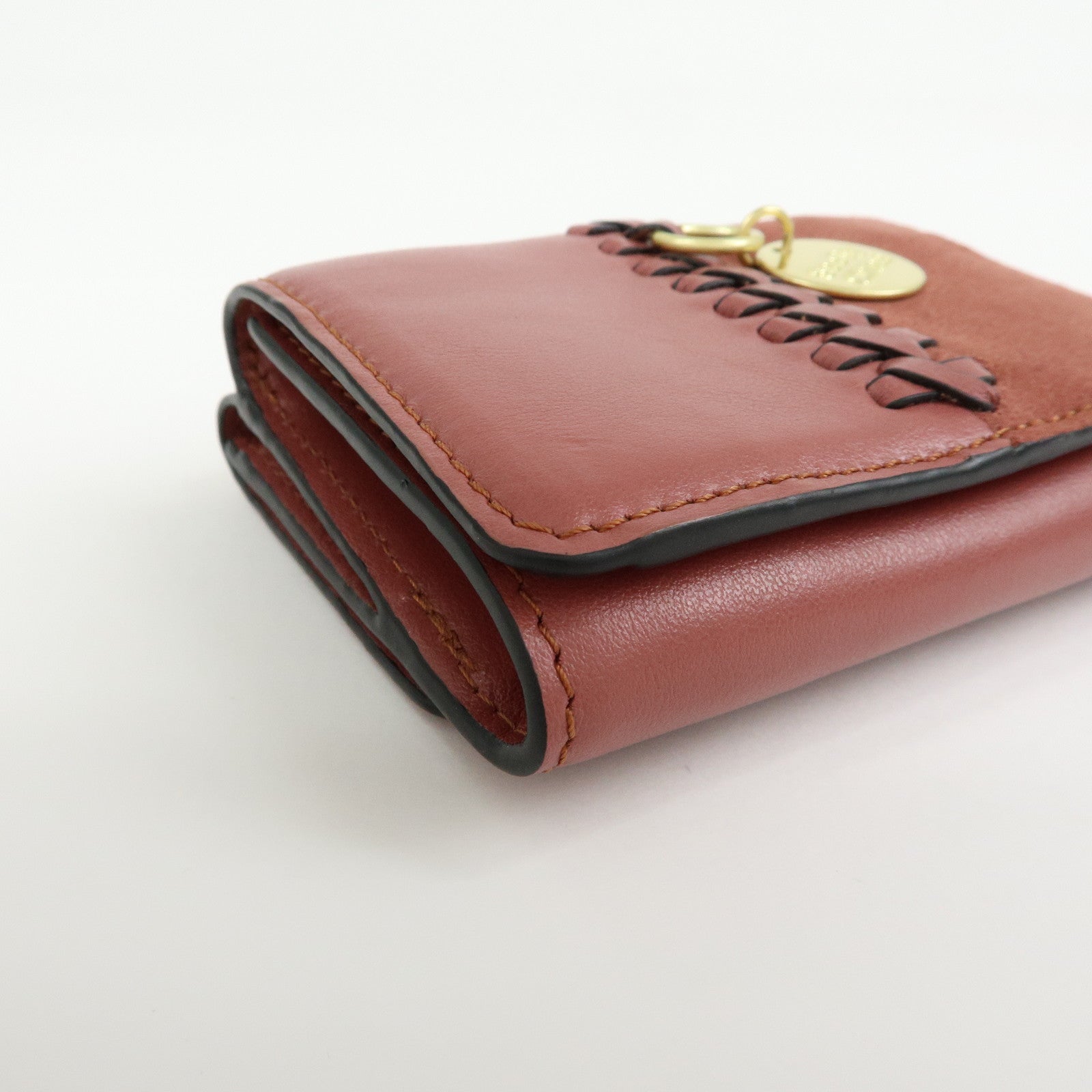Chloe See By Chloe Leather Suede Compact Trifold Wallet Dusty Pink
