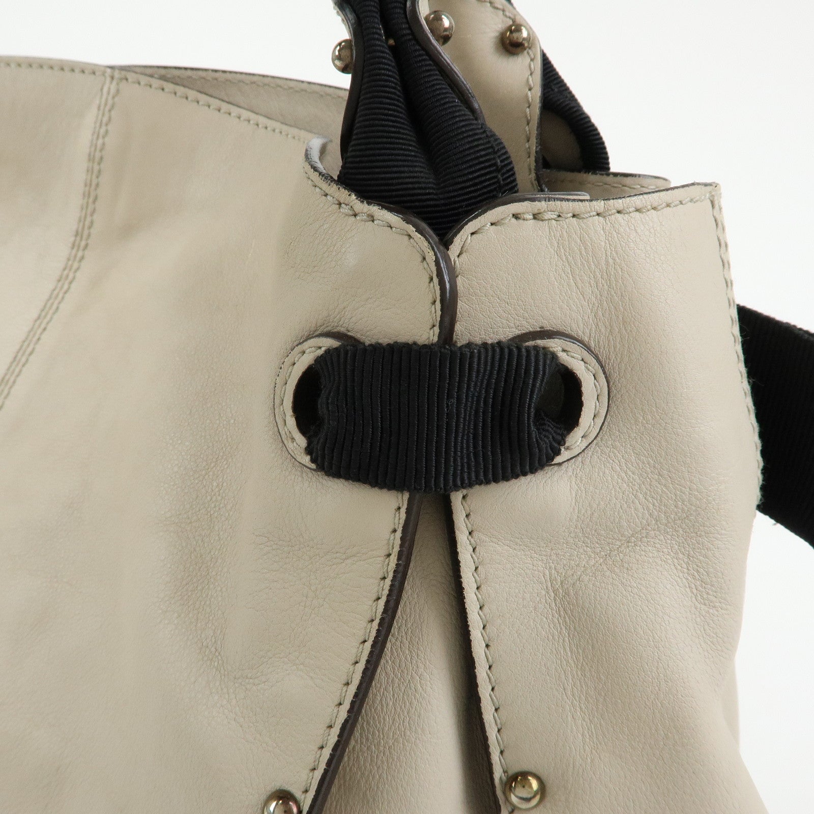 Ferragamo Vara Ribbon Leather Tote Bag Shoulder Bag Beige Black