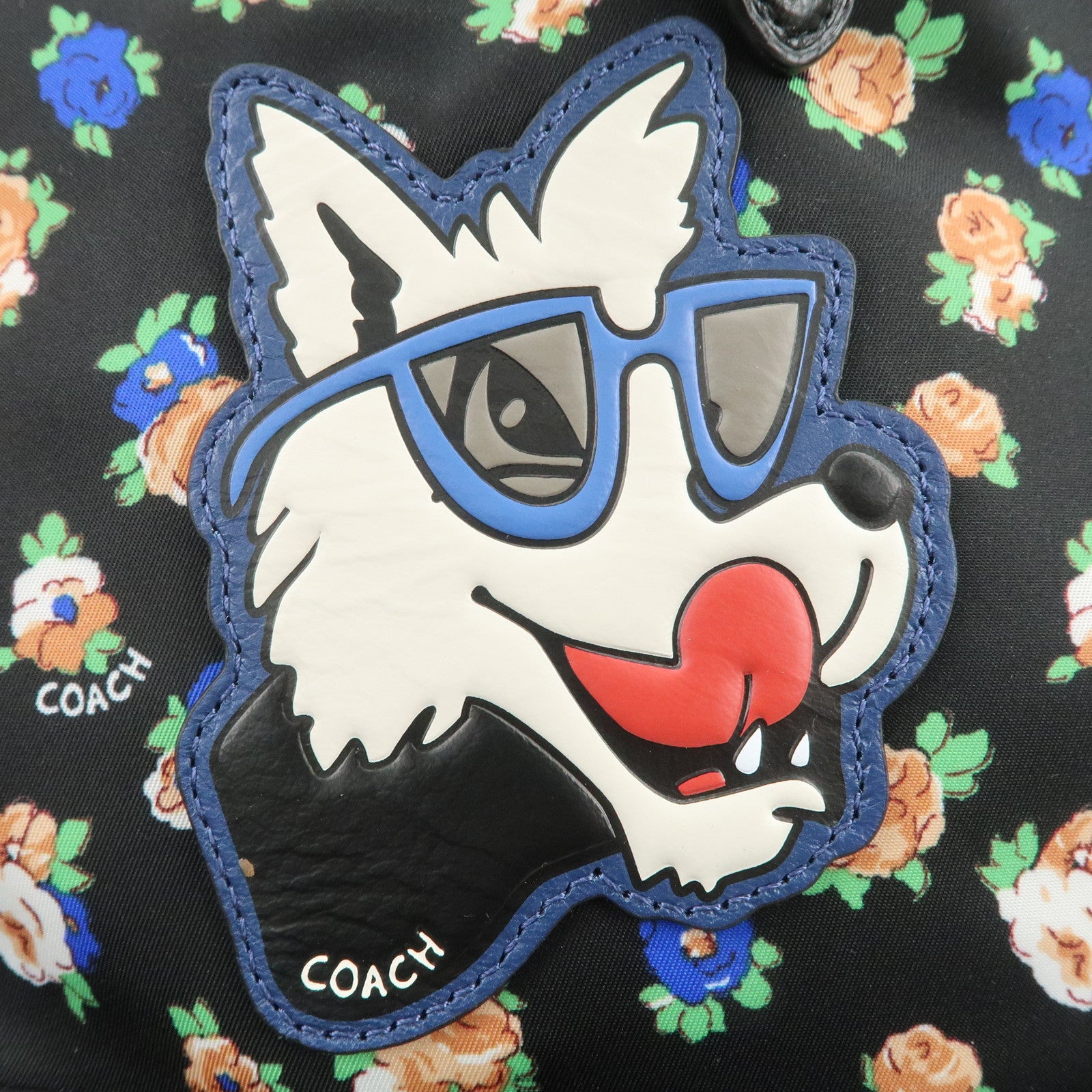 COACH Charlie Nylon Leather Floral Backpack Rucksack Black