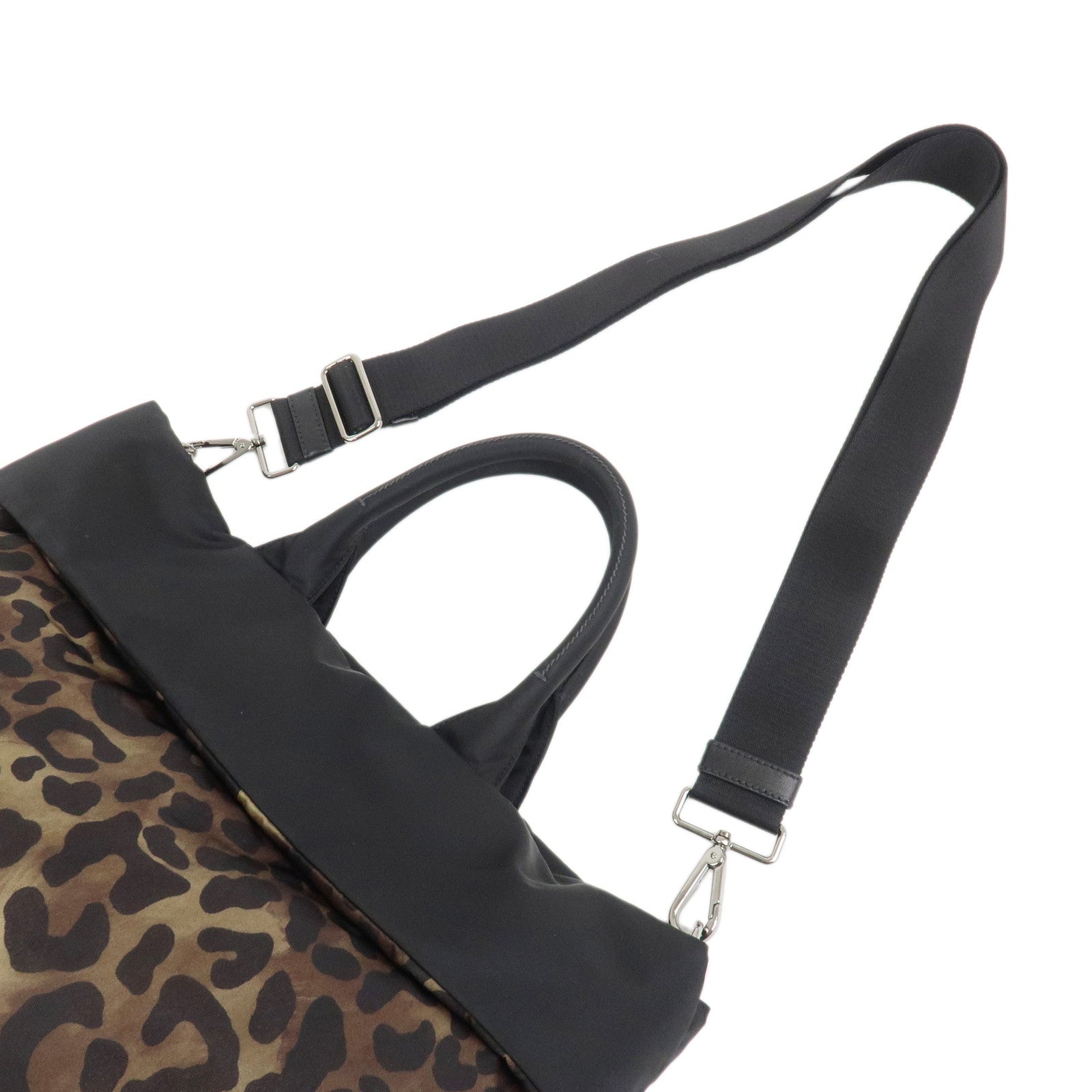 PRADA Logo Nylon Leather Leopard 2Way Bag Shoulder Bag Black B1959V