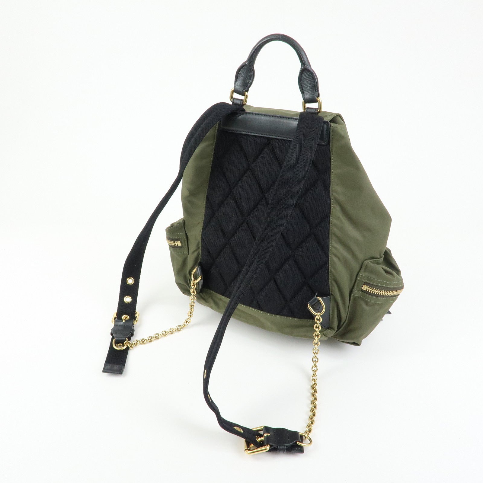 BURBERRY Logo Nylon Leather Backpack Rucksuck Khaki Black