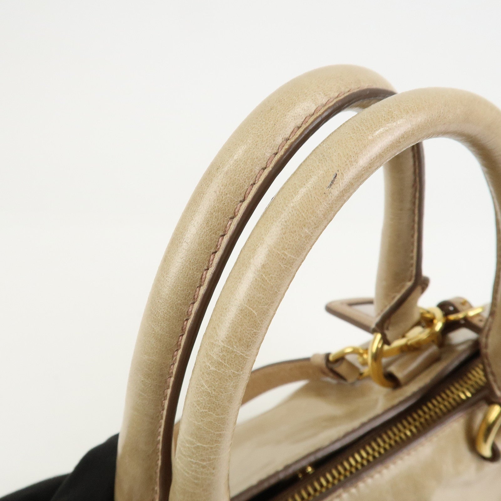 PRADA Logo Leather 2Way Bag Hand Bag Shoulder Bag Beige BN2323
