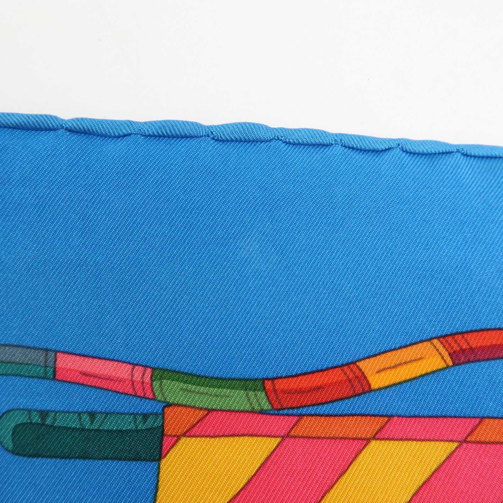 HERMES Carre 90 Silk 100% Scarf VOYAGE EN ETOFFES Blue Orange Pink