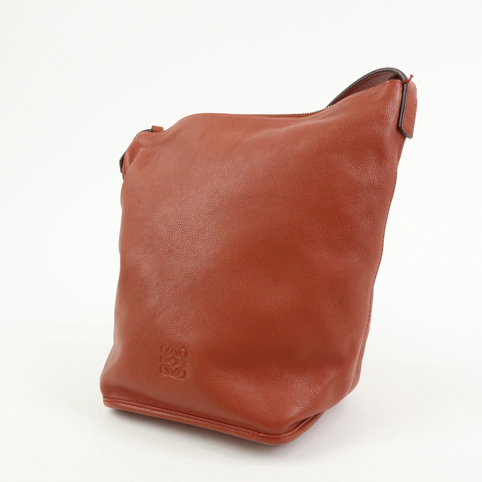 LOEWE Anagram Calf Leather Shoulder Bag Red Brown