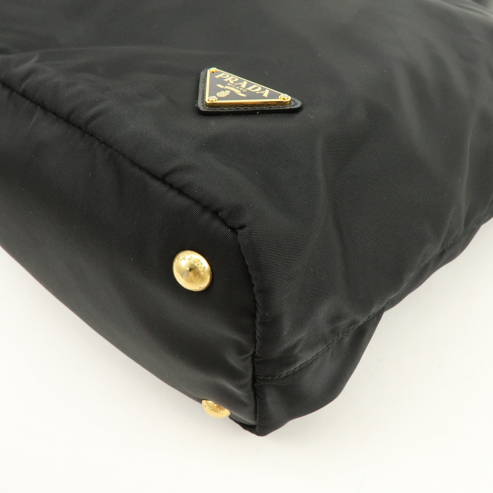 PRADA Triangle Logo Nylon Saffiano Leather 2Way Bag Hand Bag Black
