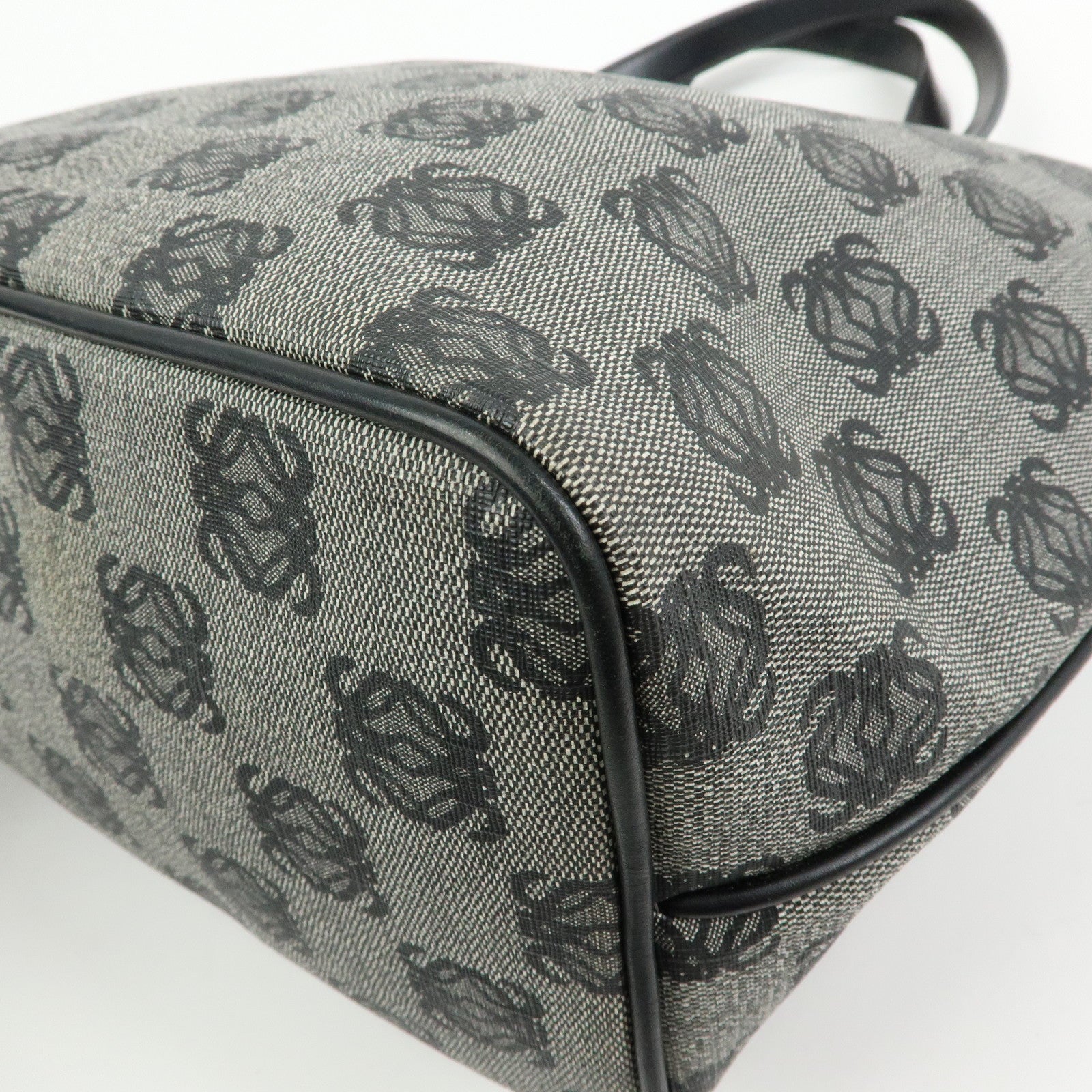 LOEWE Anagram PVC Canvas Leather Tote Bag Hand Bag Black