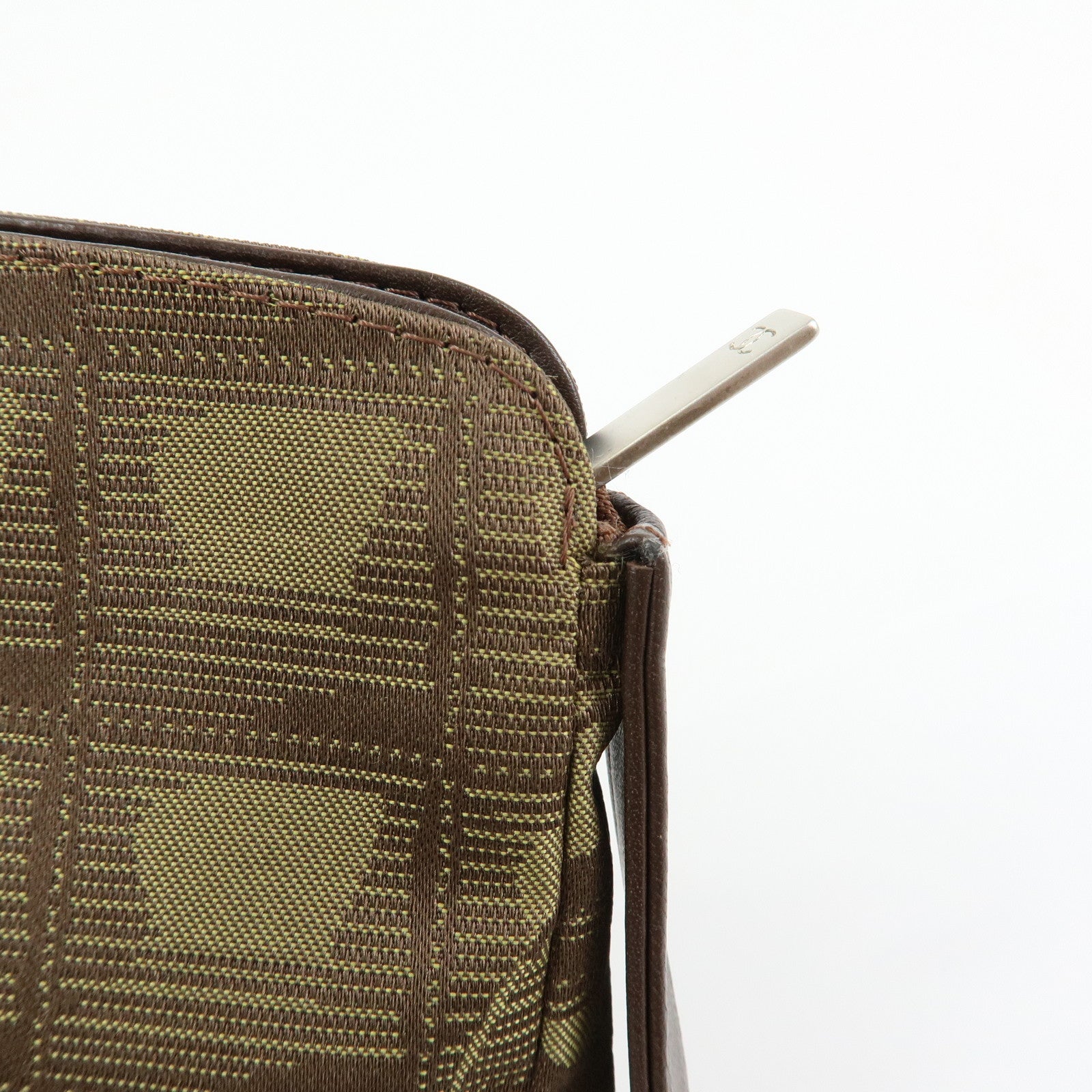 CHANEL New Travel Line Nylon Jacquard Leather Cosmetic Pouch Khaki