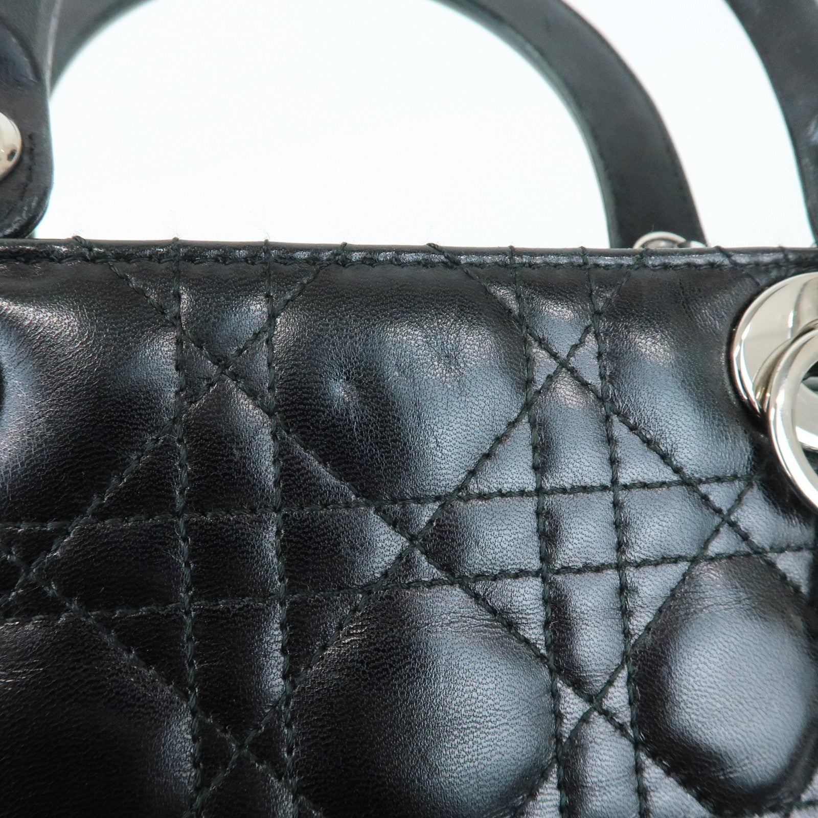 Christian Dior Cannage Leather Tote Bag Hand Bag Black