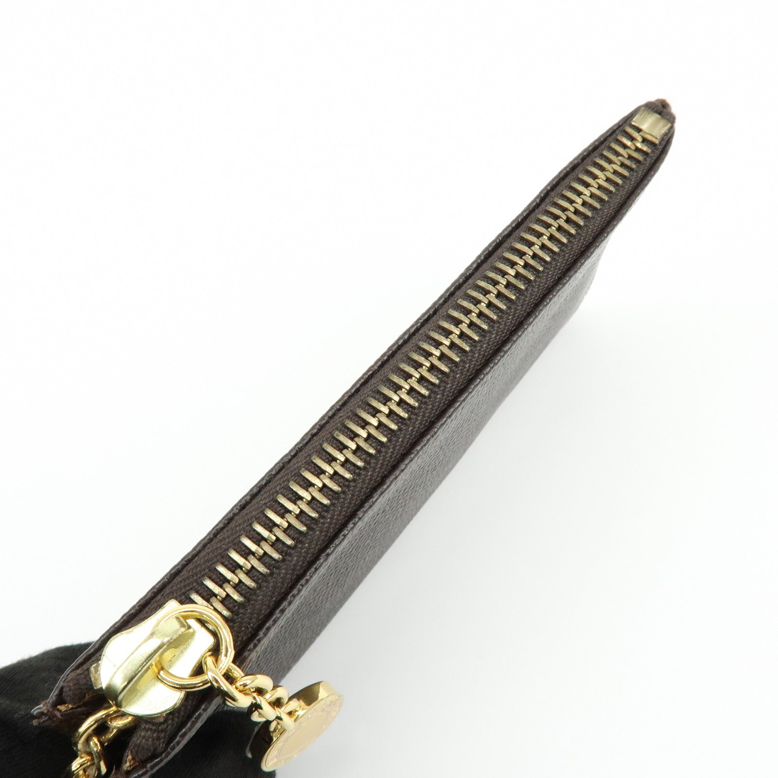 BVLGARI Leather Coin Case Coin Purse Key Chain Dark Brown