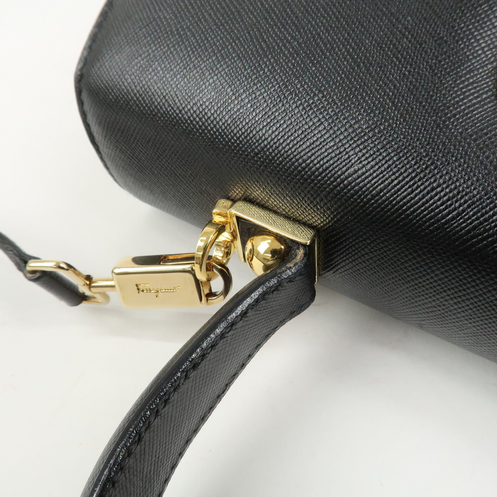 Ferragamo Gancini Leather 2Way Bag Shoulder Bag Hand Bag Black