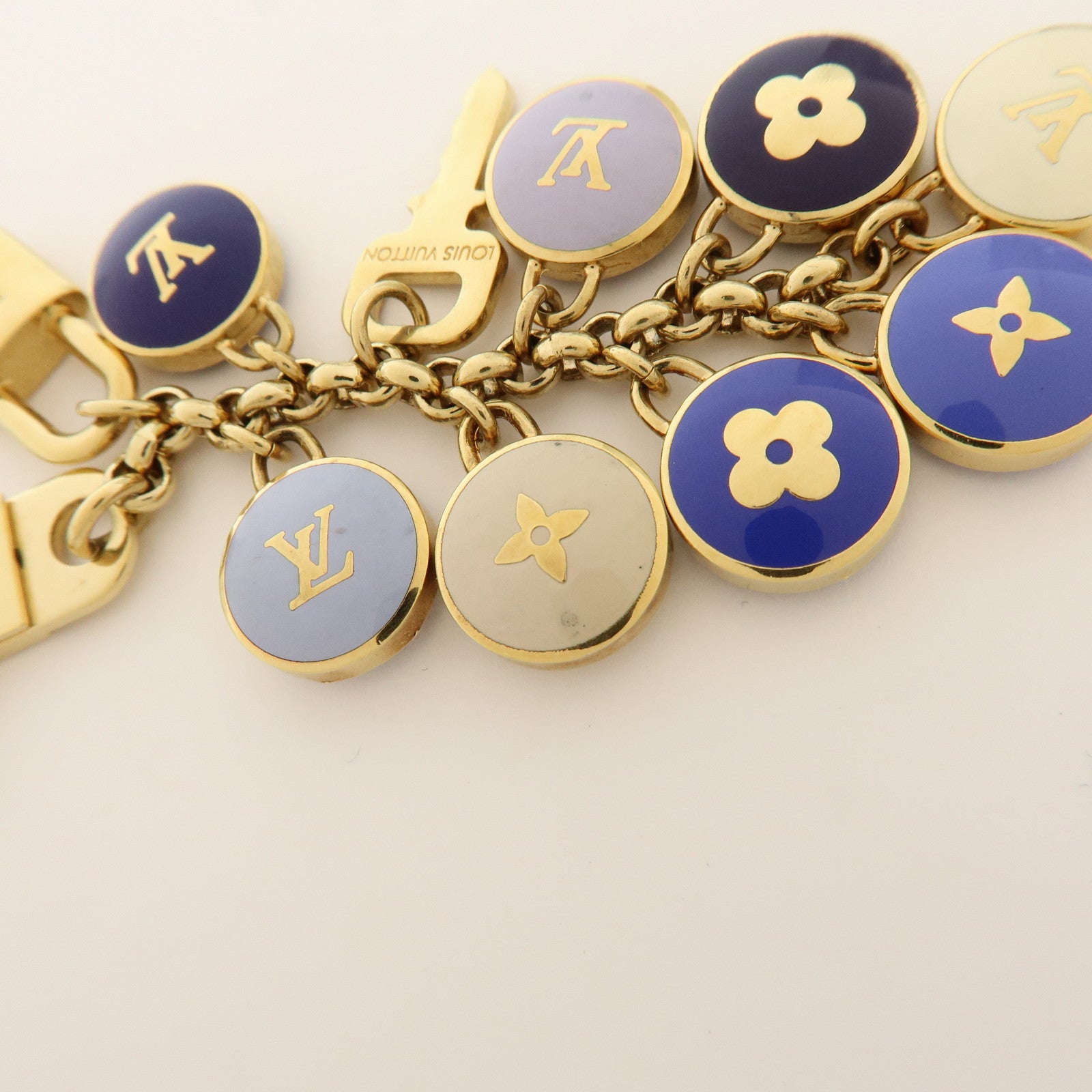 Louis Vuitton Metal Bag Charm Key Chain Blue Gold M65910