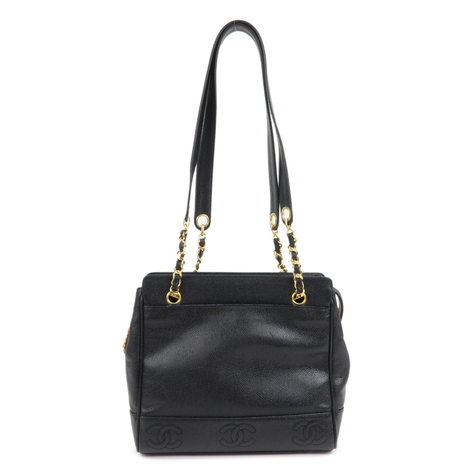 CHANEL Triple COCO Mark Caviarskin Chain Shoulder Bag Black