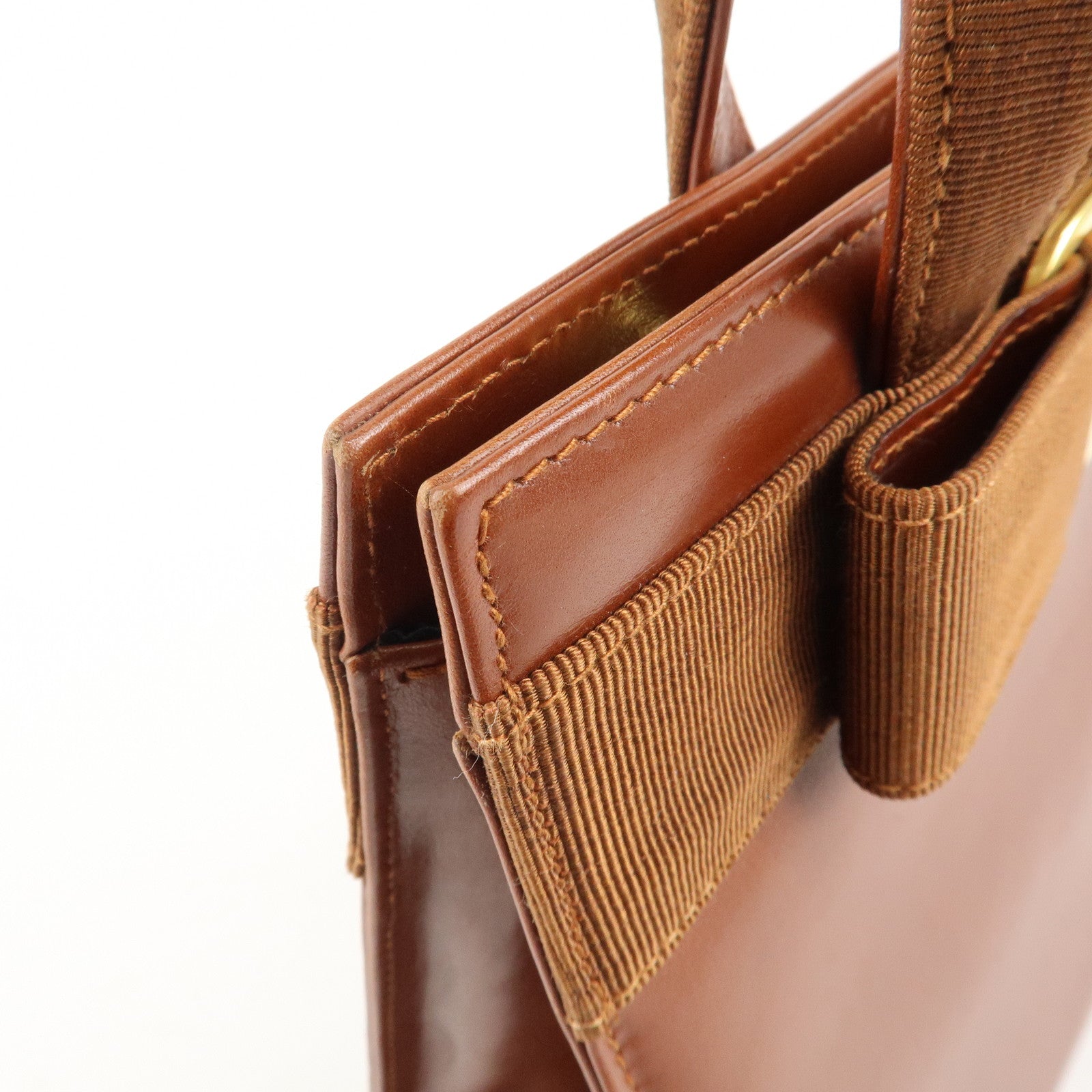 Ferragamo Vara Leather Hand Bag Shoulder Bag Brown Used