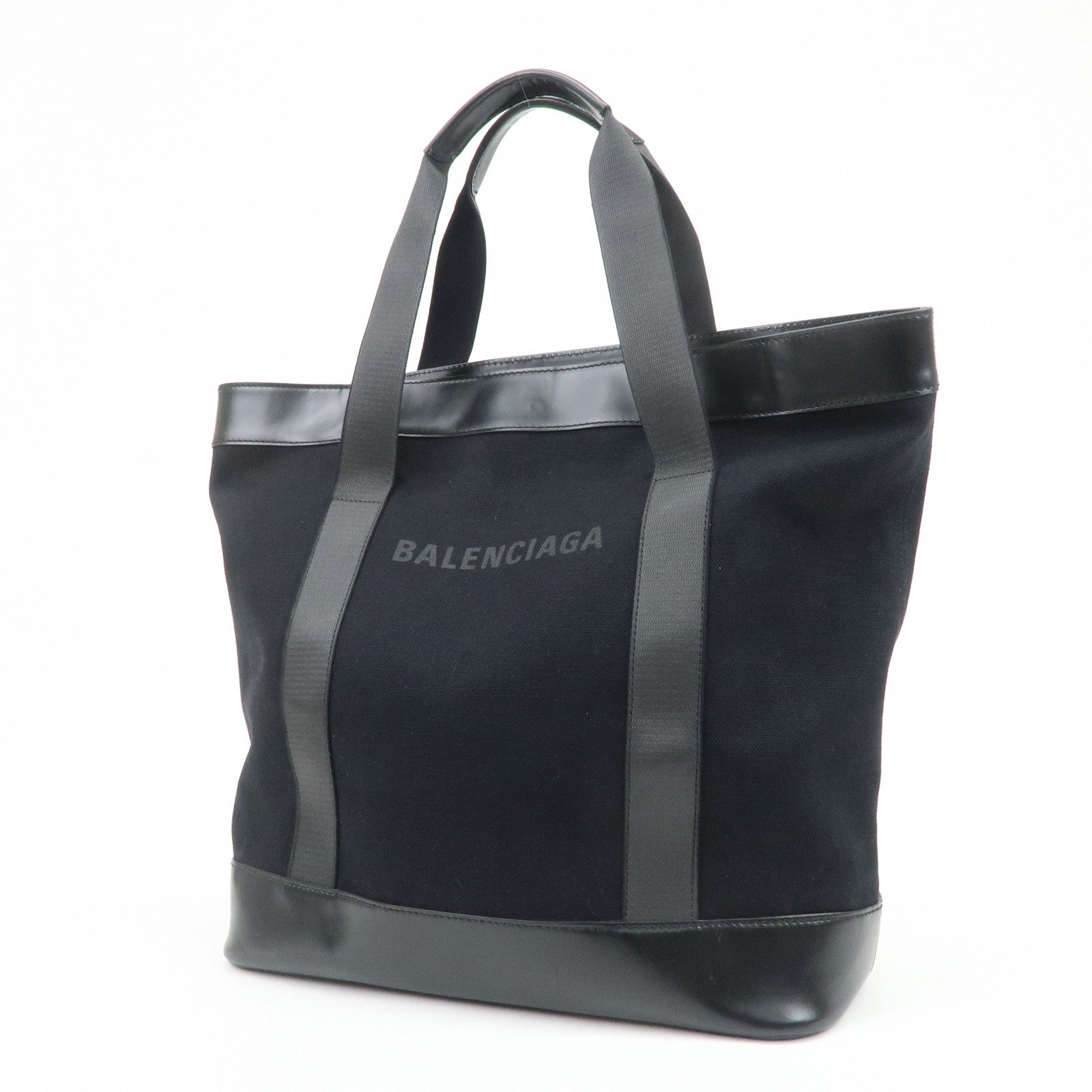 BALENCIAGA NAVY CABAS Canvas Tote Bag Shoulder Bag Black 374767