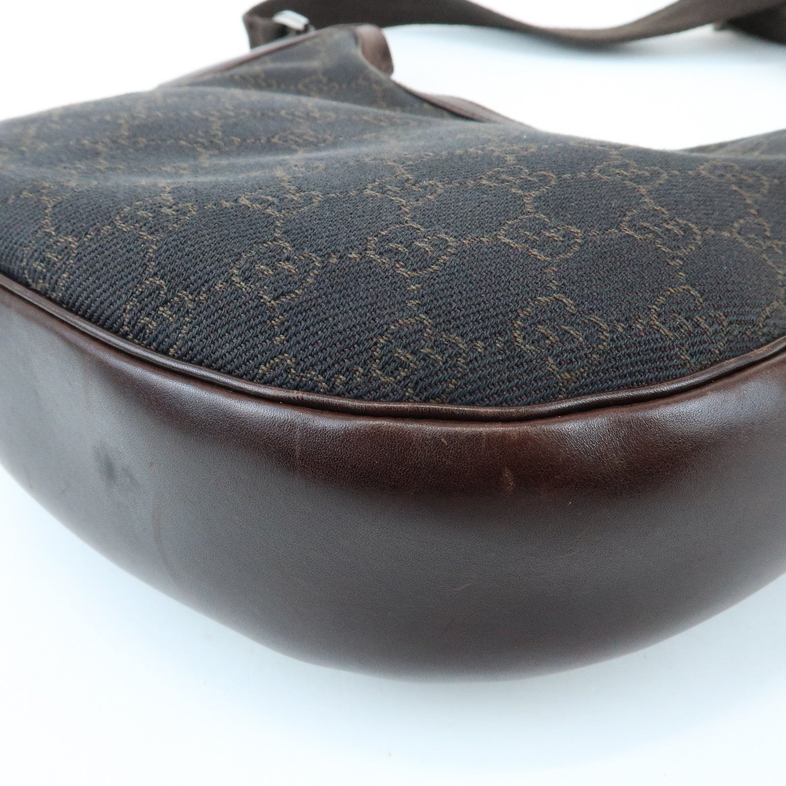 GUCCI GG Denim Leather Shoulder Crossbody Bag Dark Brown 101682