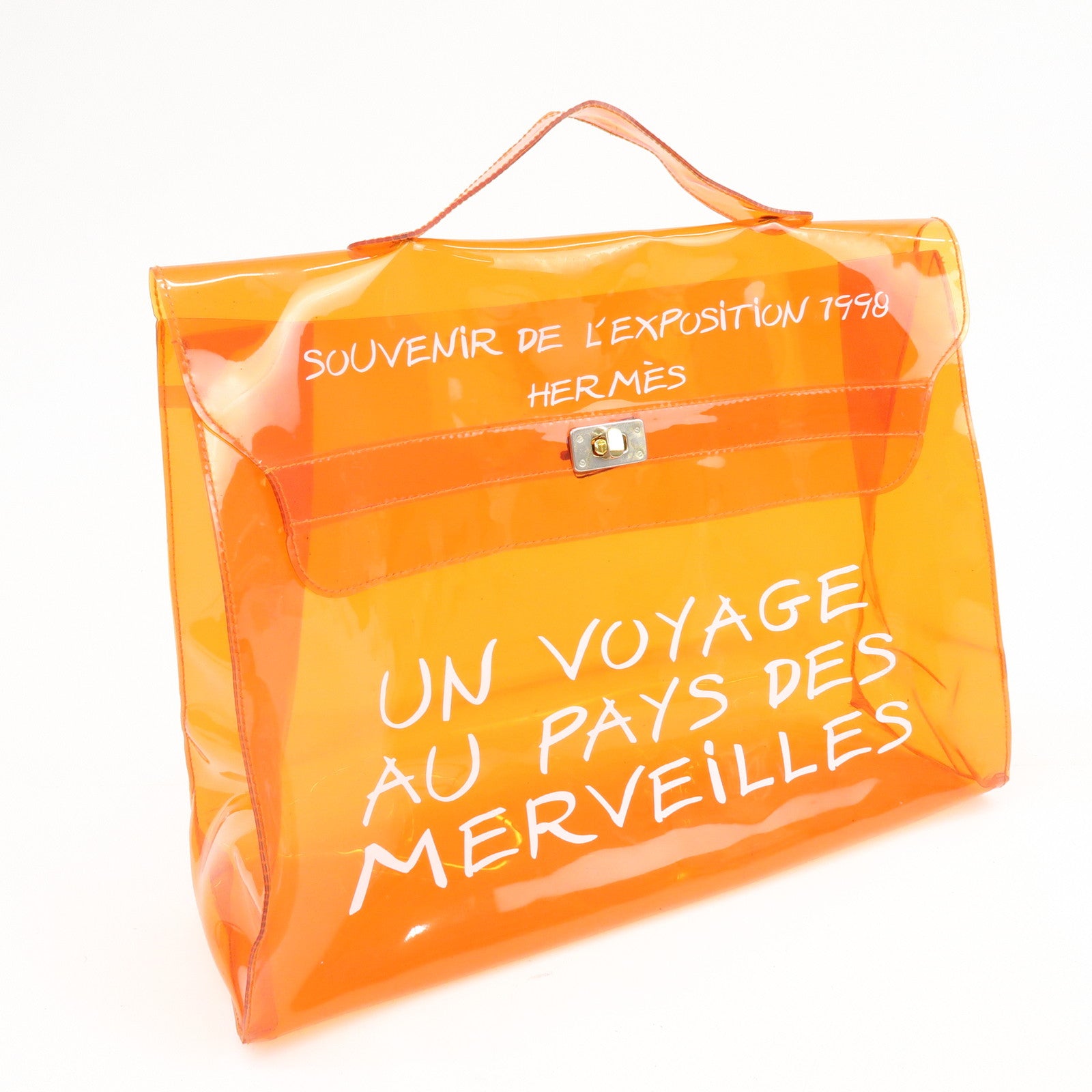 HERMES Kelly Vinyl Hand Bag Clear Orange
