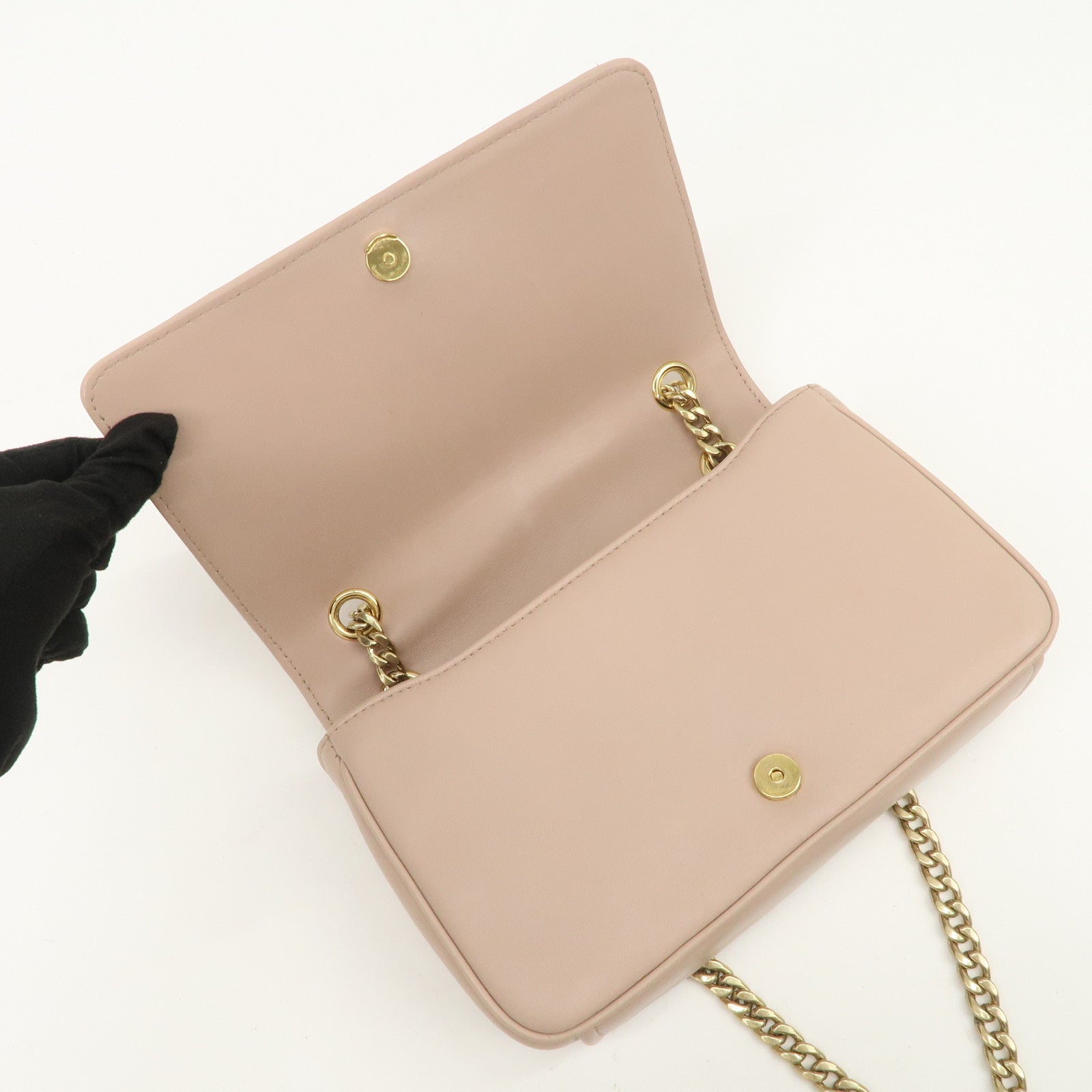 PRADA Logo Leather Gathered Chain Shoulder Bag Pink Beige 1BD147