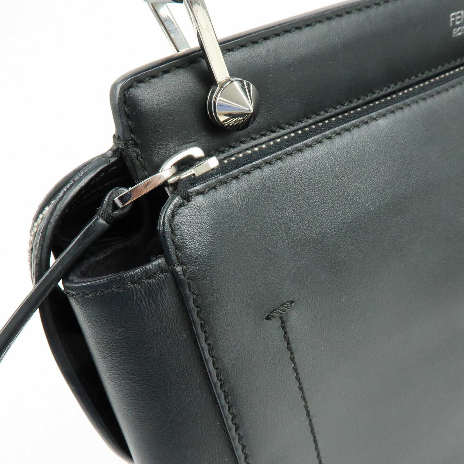 FENDI Dotcom Leather 2WAY Bag Hand Bag Shoulder Bag Black 8BN293