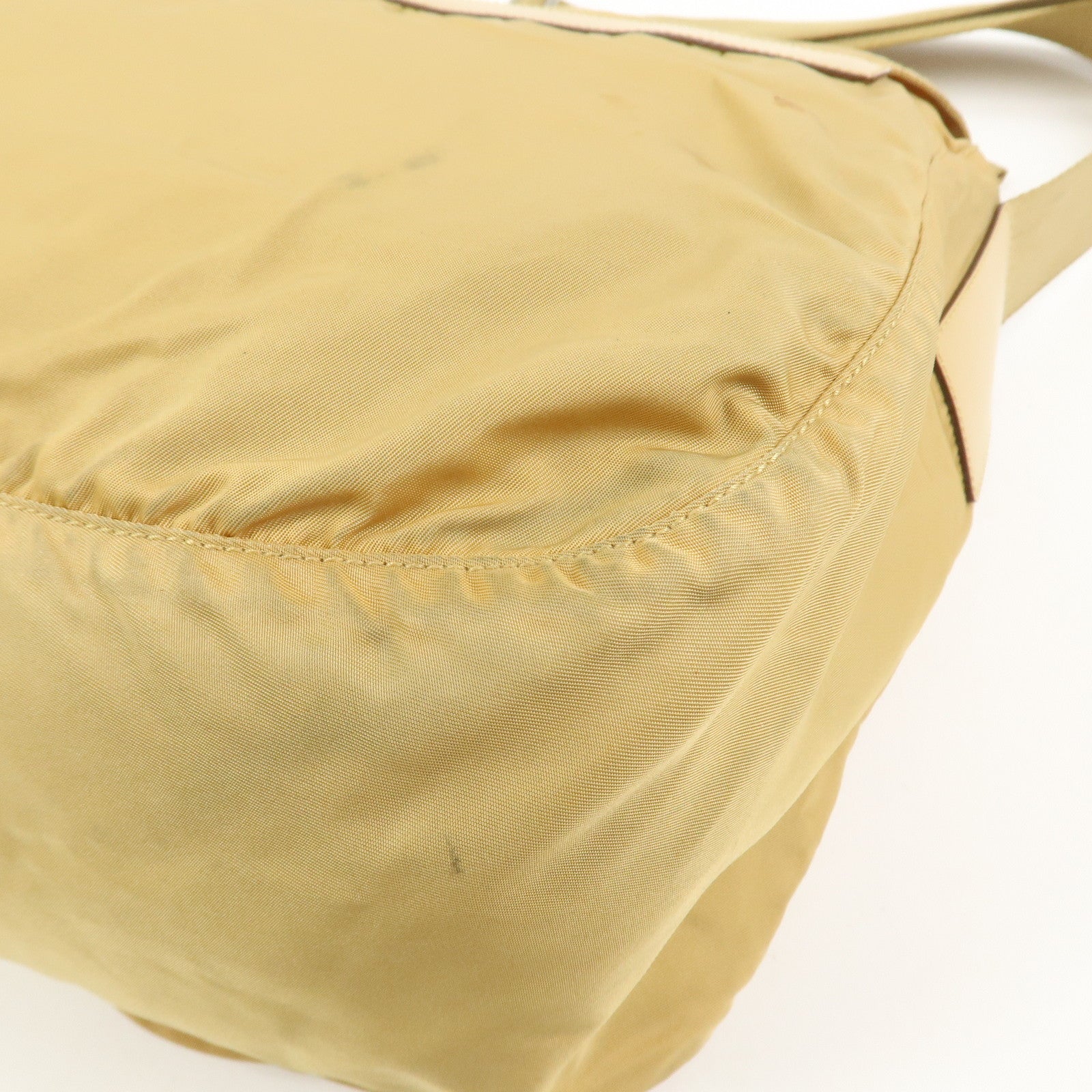 PRADA Triangle Logo Nylon Leather Shoulder Bag Crossbody Bag Beige