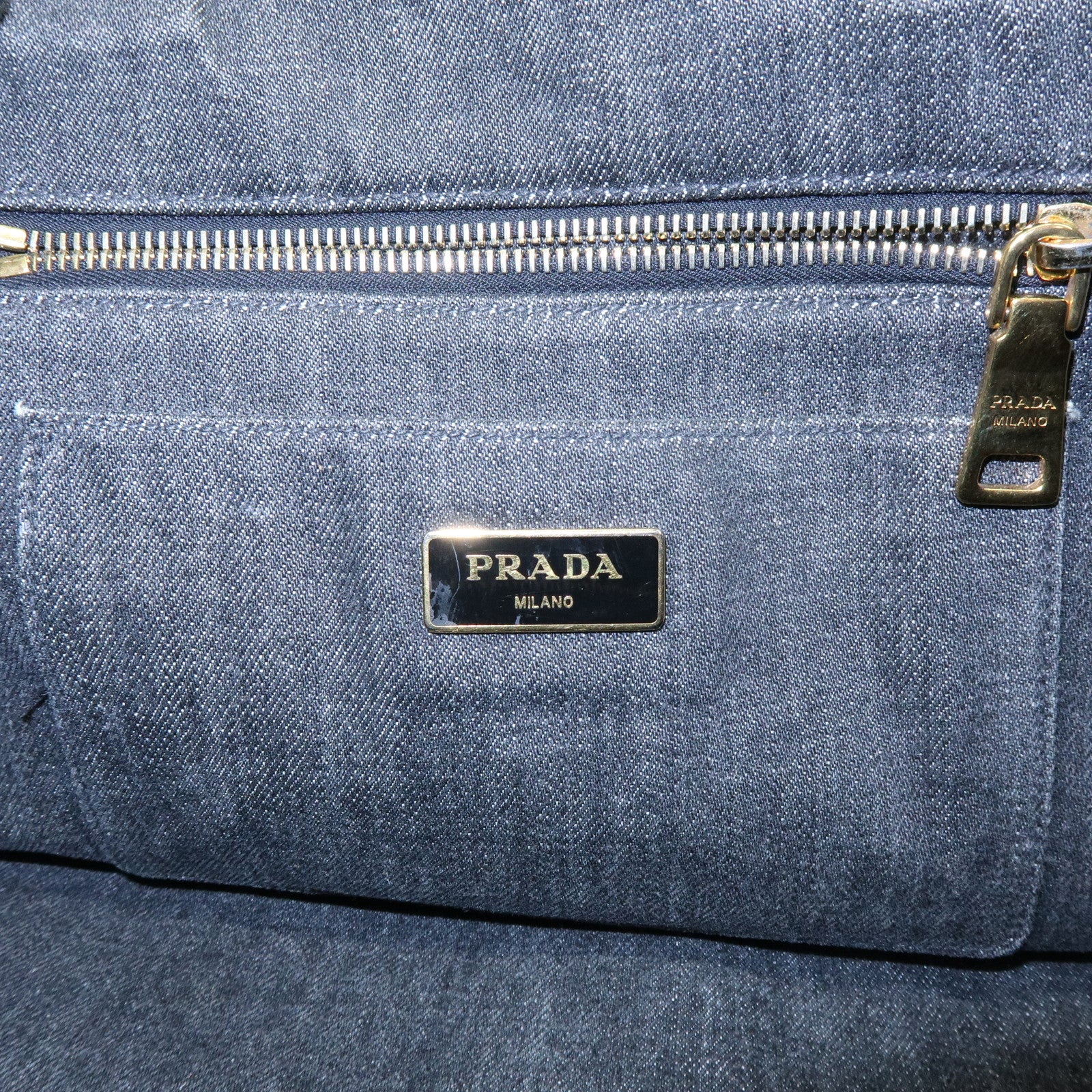 PRADA Canapa Denim Tote Bag Hand Bag Black 1BG642